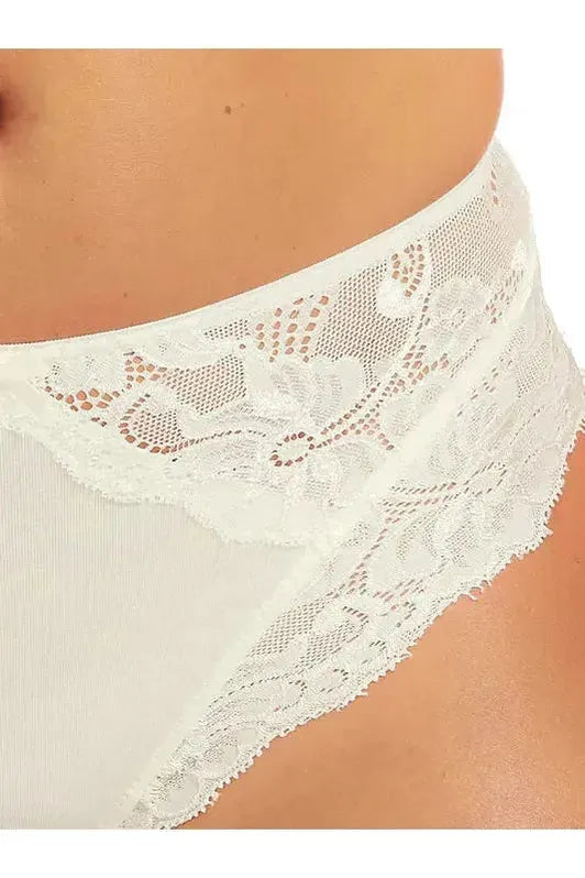 Kayser Perfectly Cotton & Lace Hi Cut Brief -Ivory