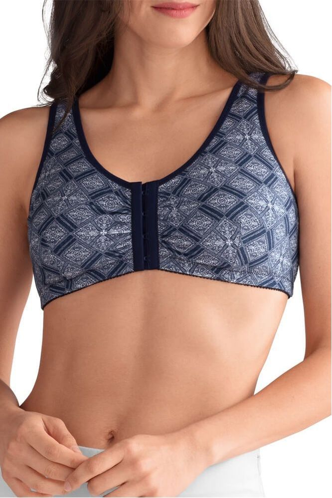 Amoena Frances Front Fastening  Cotton Bra -Navy