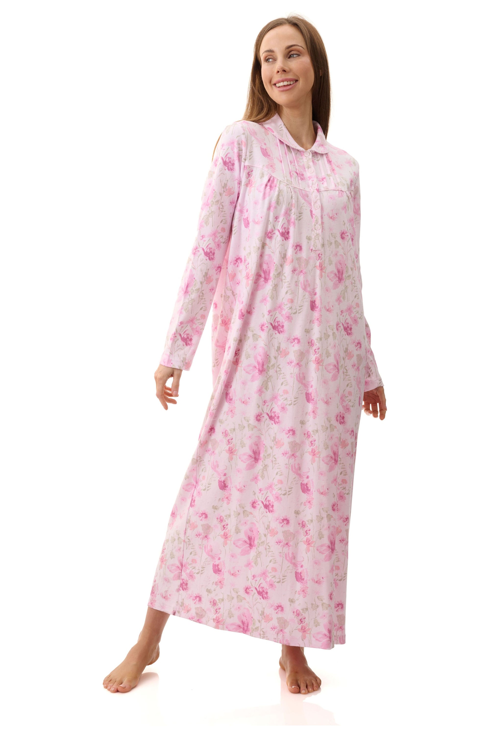 Givoni Leah Cotton Interlock Long Nightie -Pink(XL Only)