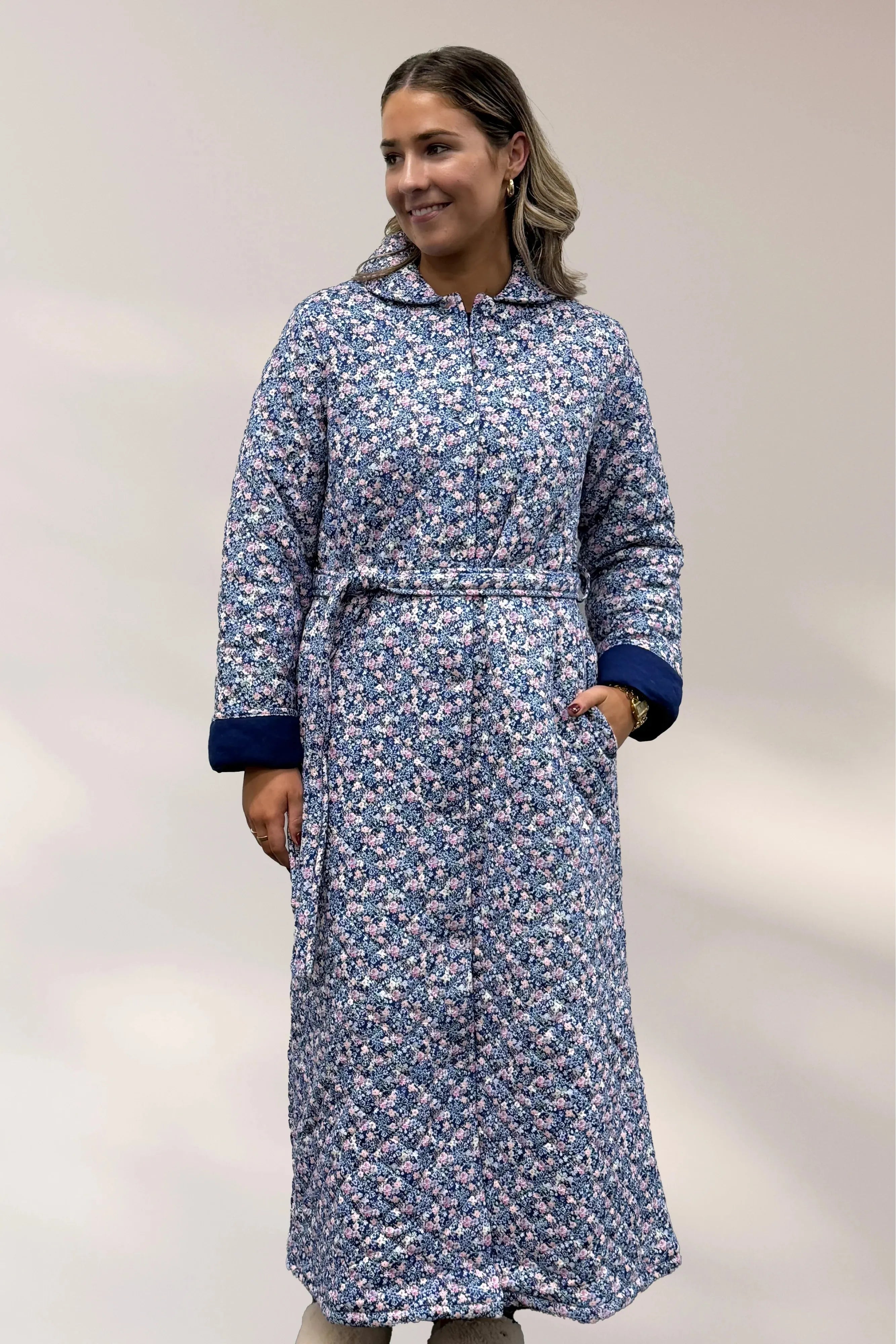Givoni Becky Long Length Quilted Button Gown -Royal(XL Only)