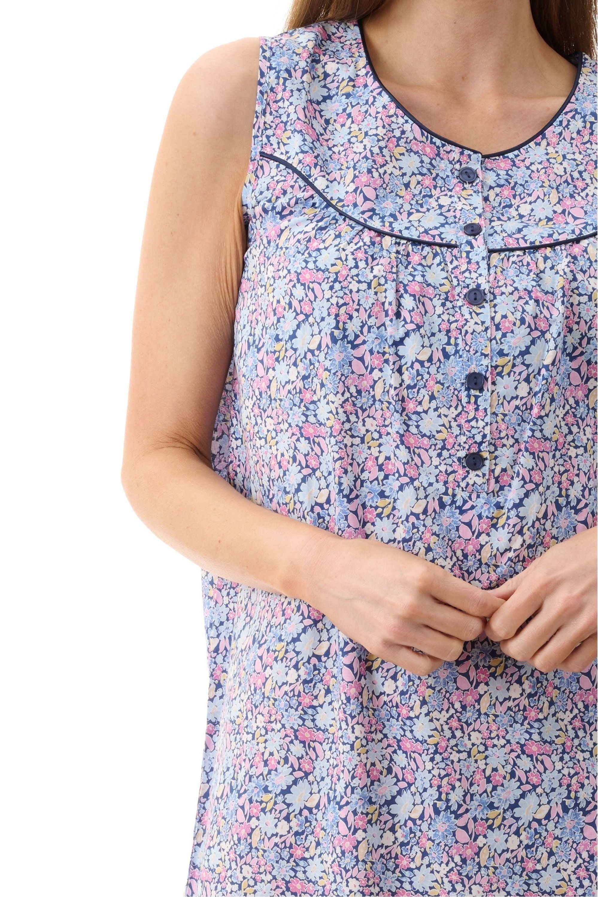 Givoni Daisy Sleeveless Cotton Short Nightie -Navy(S/L/XL/2X)