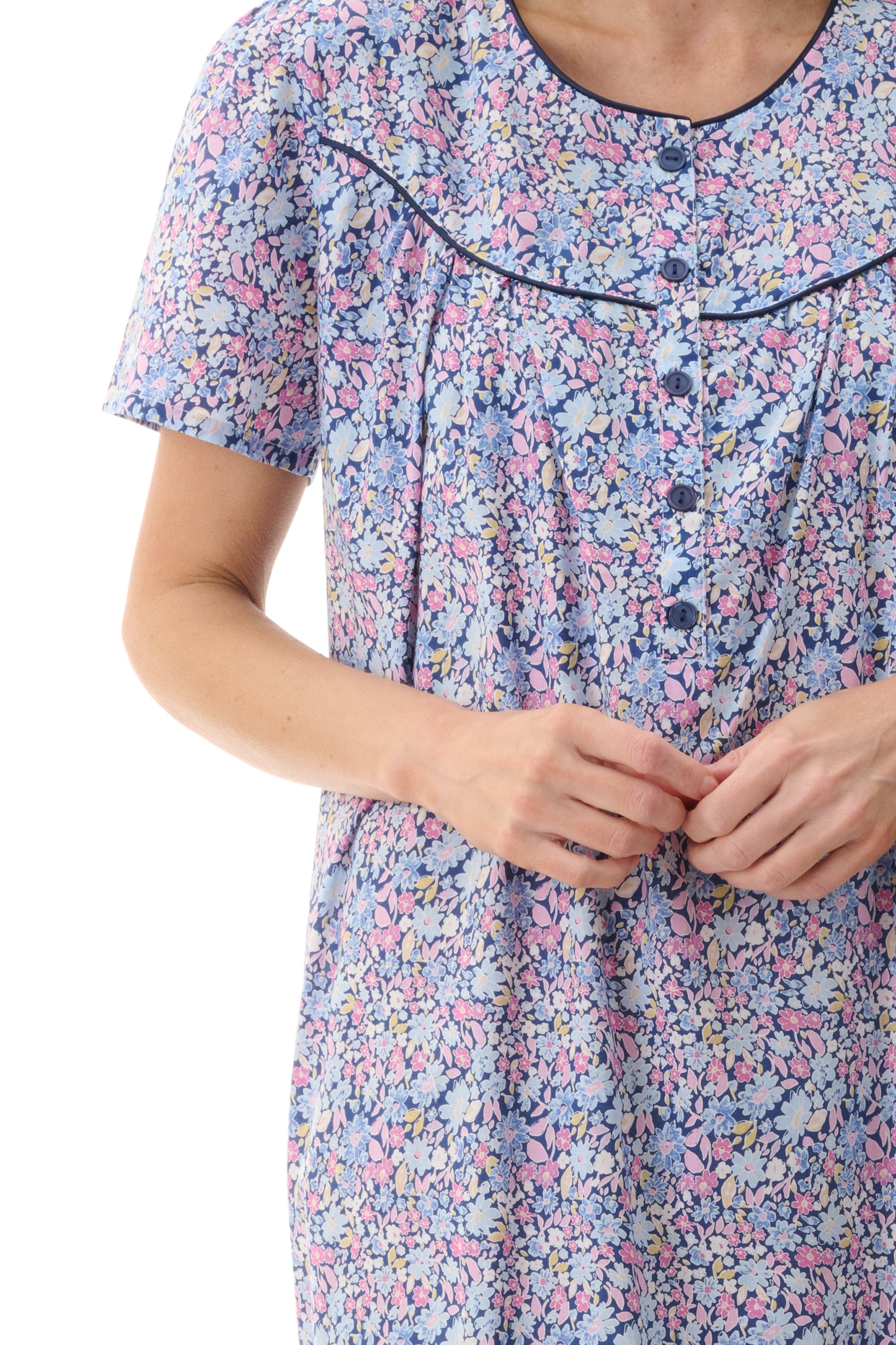 Givoni Daisy Short Sleeve Cotton Short Nightie -Navy(L & XL)