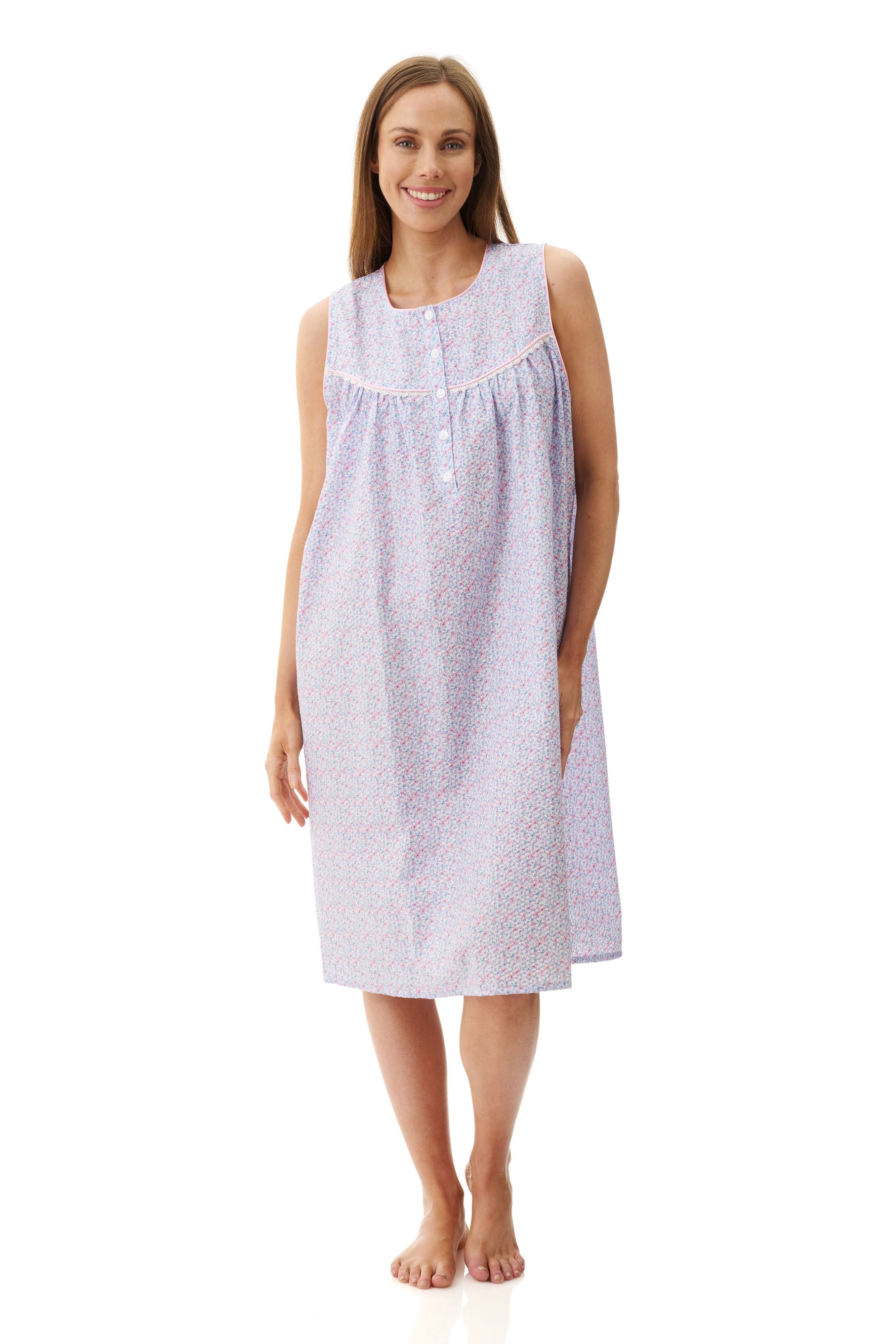Givoni Grace Sleeveless Seersucker Short Nightie -Pink