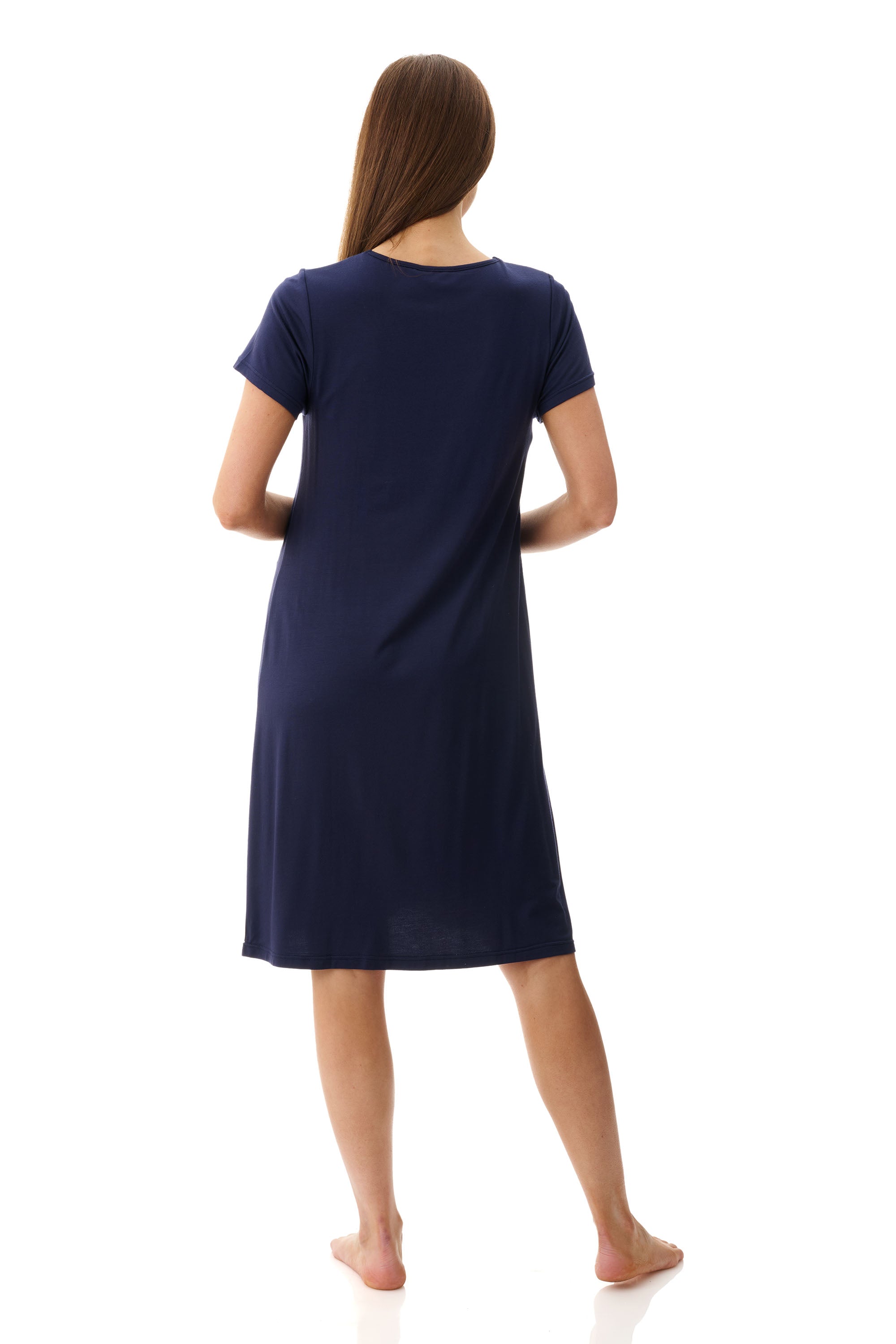 Givoni Modal Knit Short Sleeve Nightie with Inner Bra-Navy(S & L)