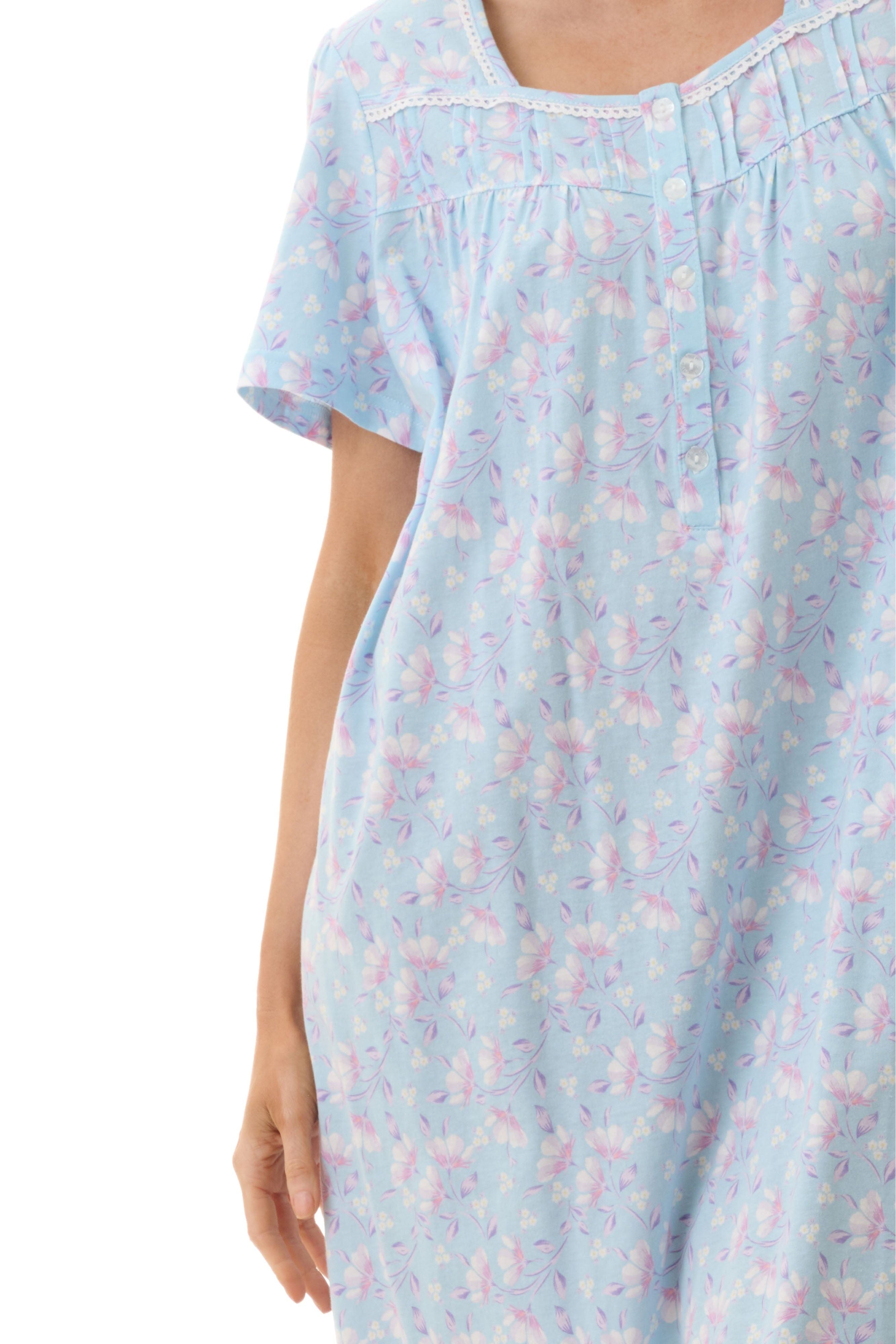 Givoni Val Cotton Knit Short Sleeve Short Nightie -Aqua(S/M/XL)