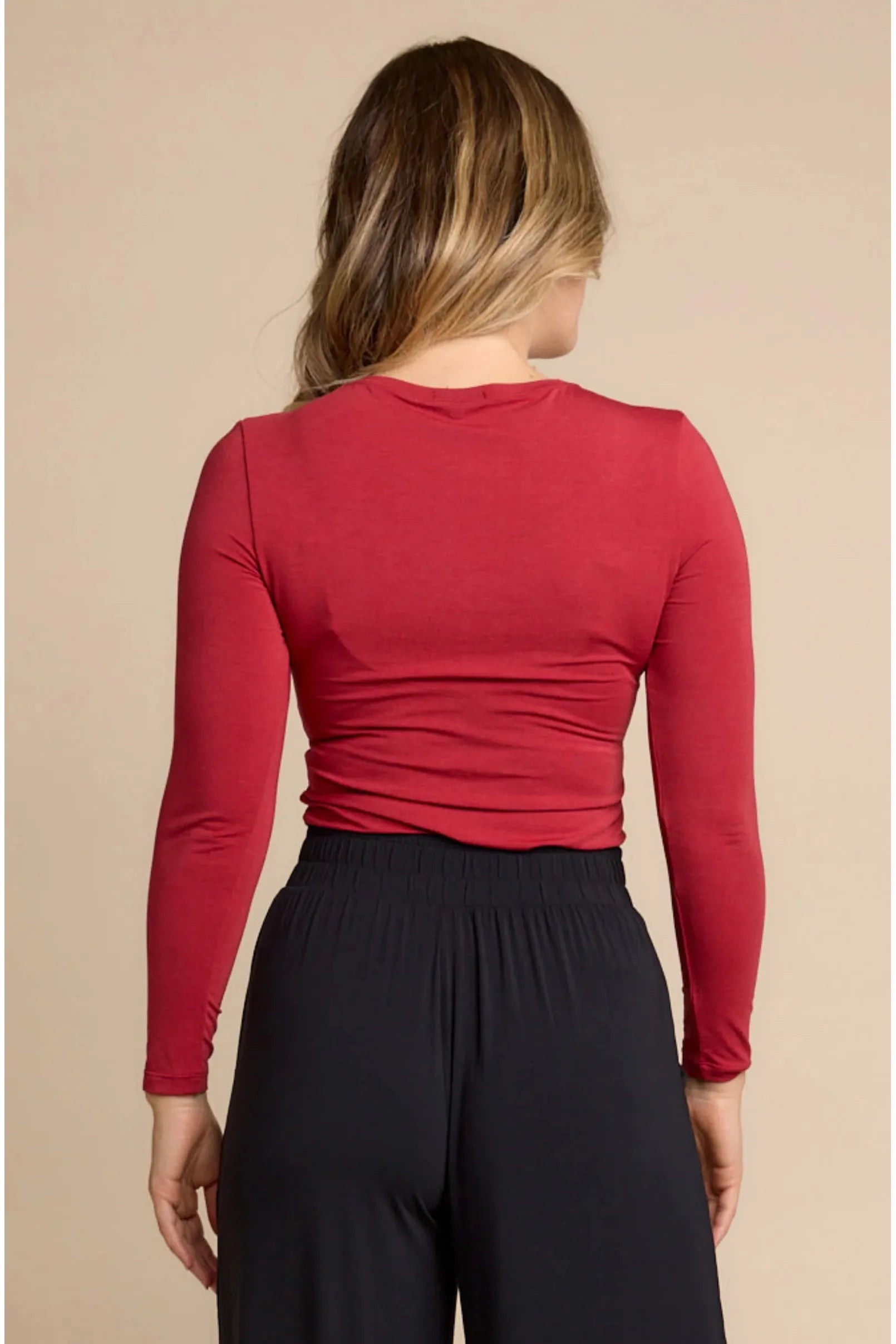 Tani Modal Bodyfit High Neck Top -Red Berry Marle(10 Only)