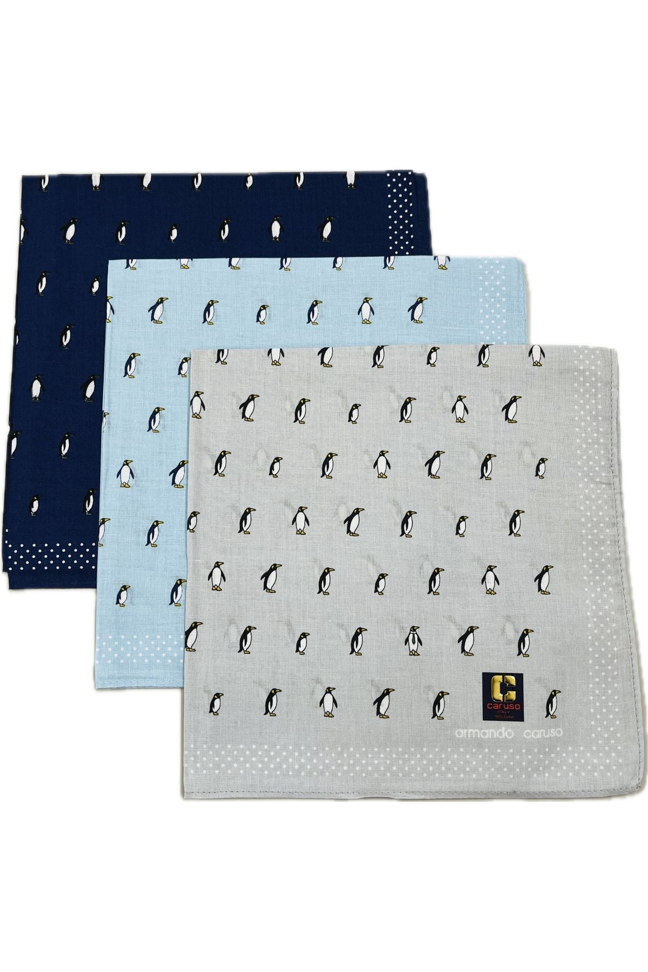 Armando Caruso Penguins Handkerchief -Navy & Grey