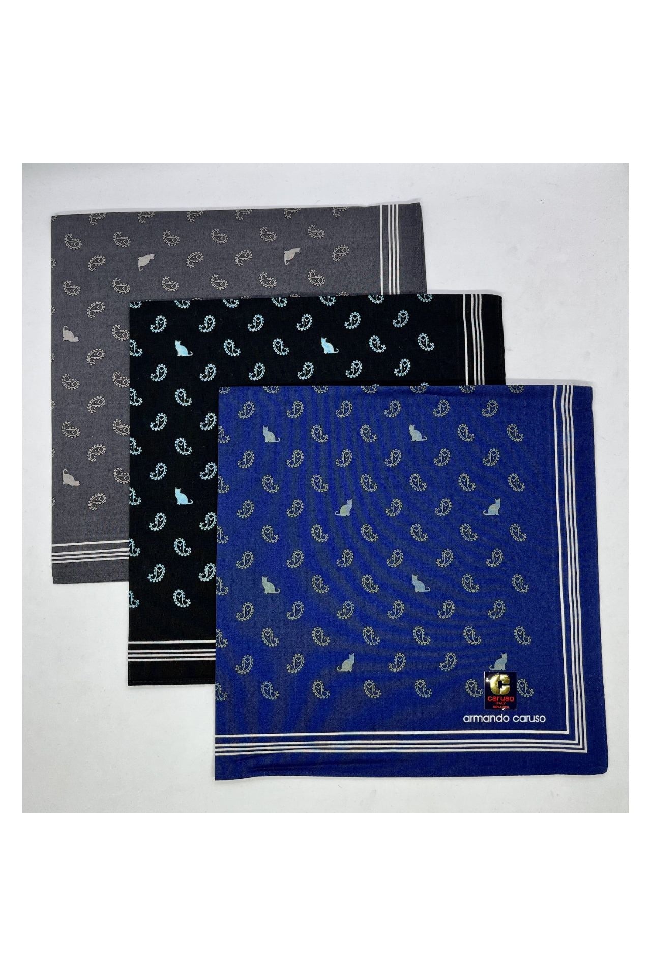 Armando Caruso Cats & Paisley Handkerchief -Black Only