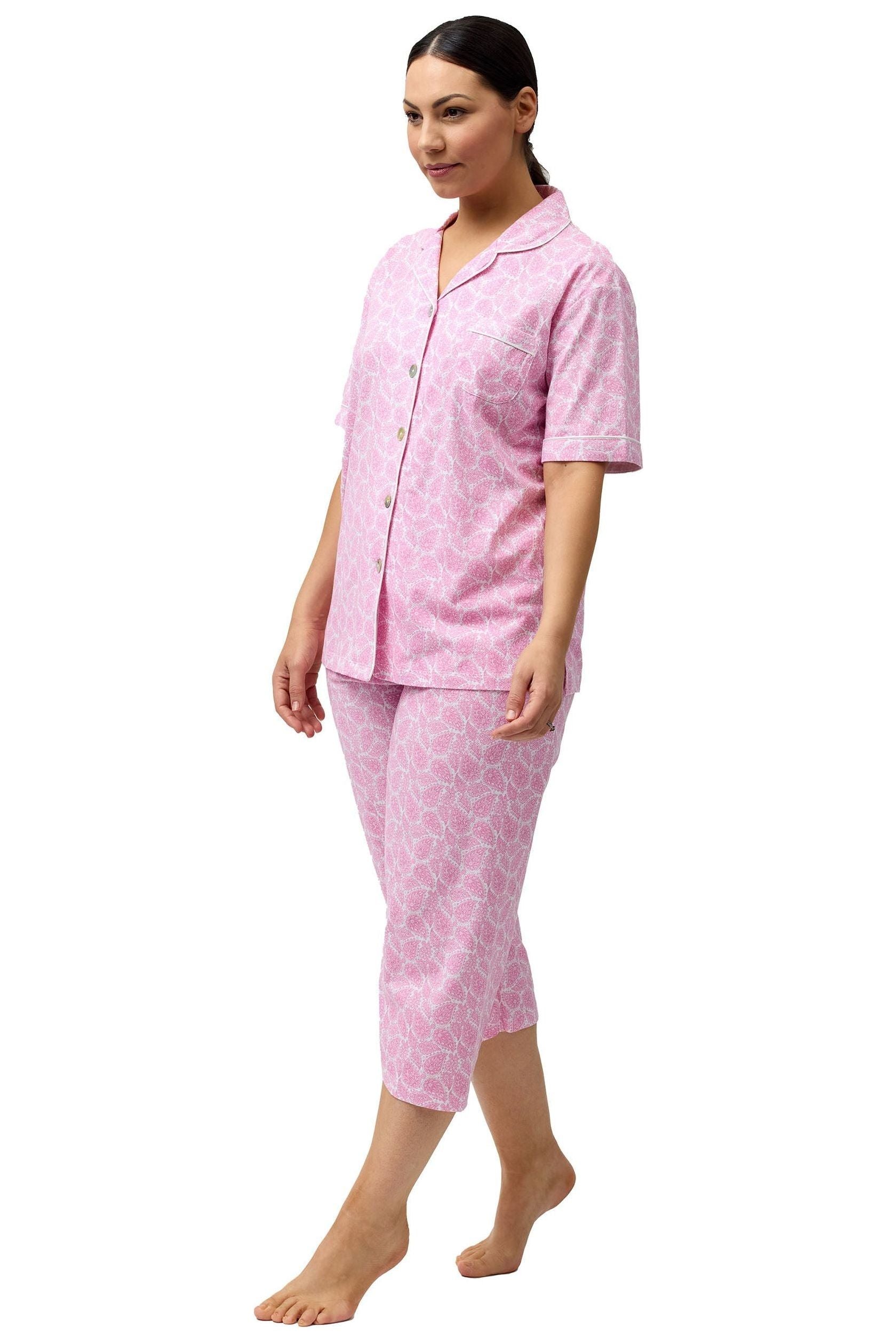 Schrank Paisley Cotton Knit Capri Leg Pyjama -Pink(16 Only)