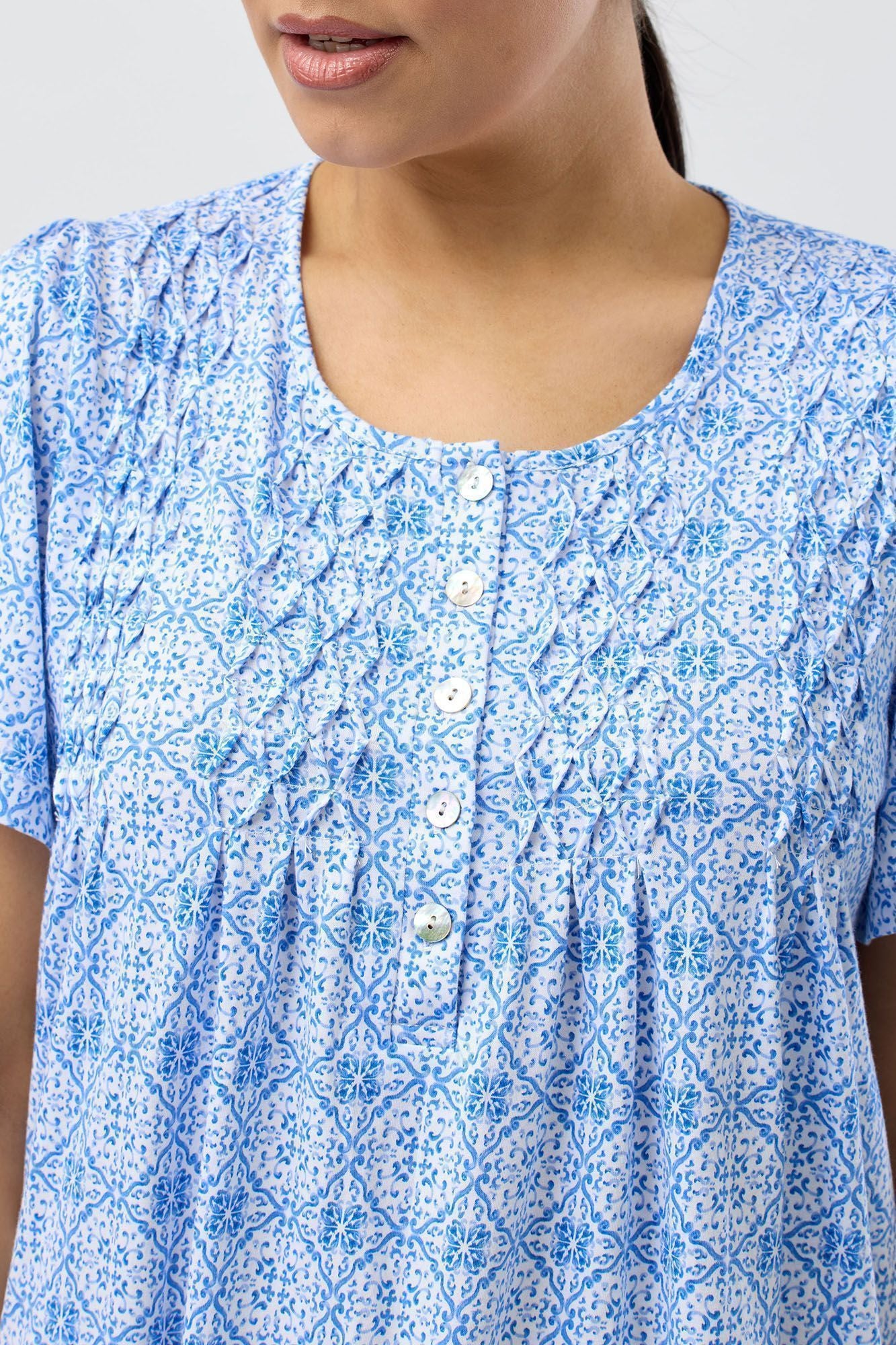 Schrank Baroque Cotton Knit Short Sleeve Nightie -Indigo