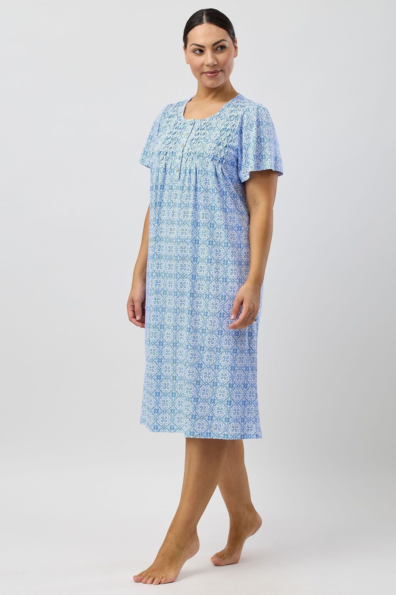 Schrank Baroque Cotton Knit Short Sleeve Nightie -Indigo