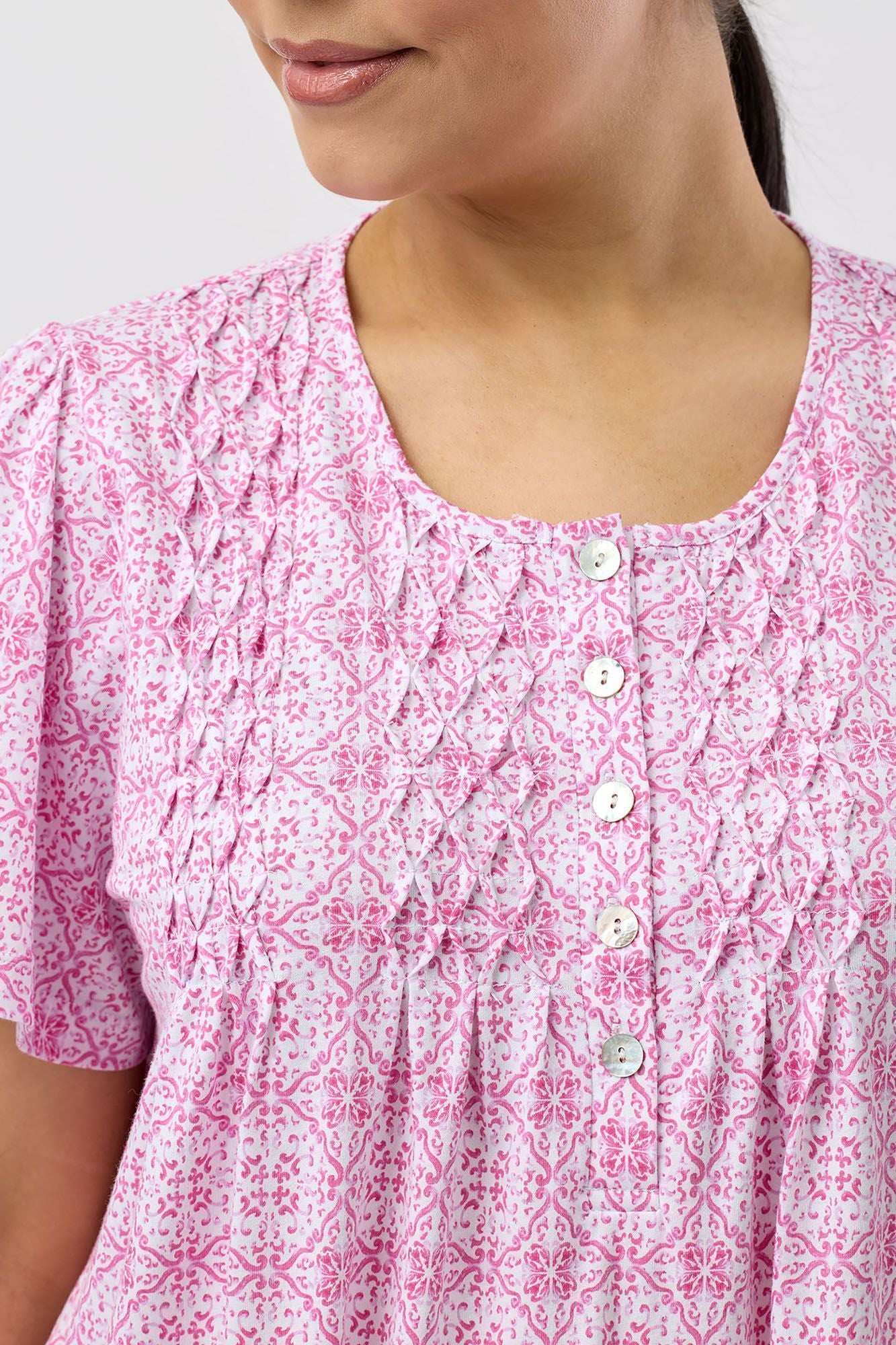 Schrank Baroque Cotton Knit Short Sleeve Nightie -Rose