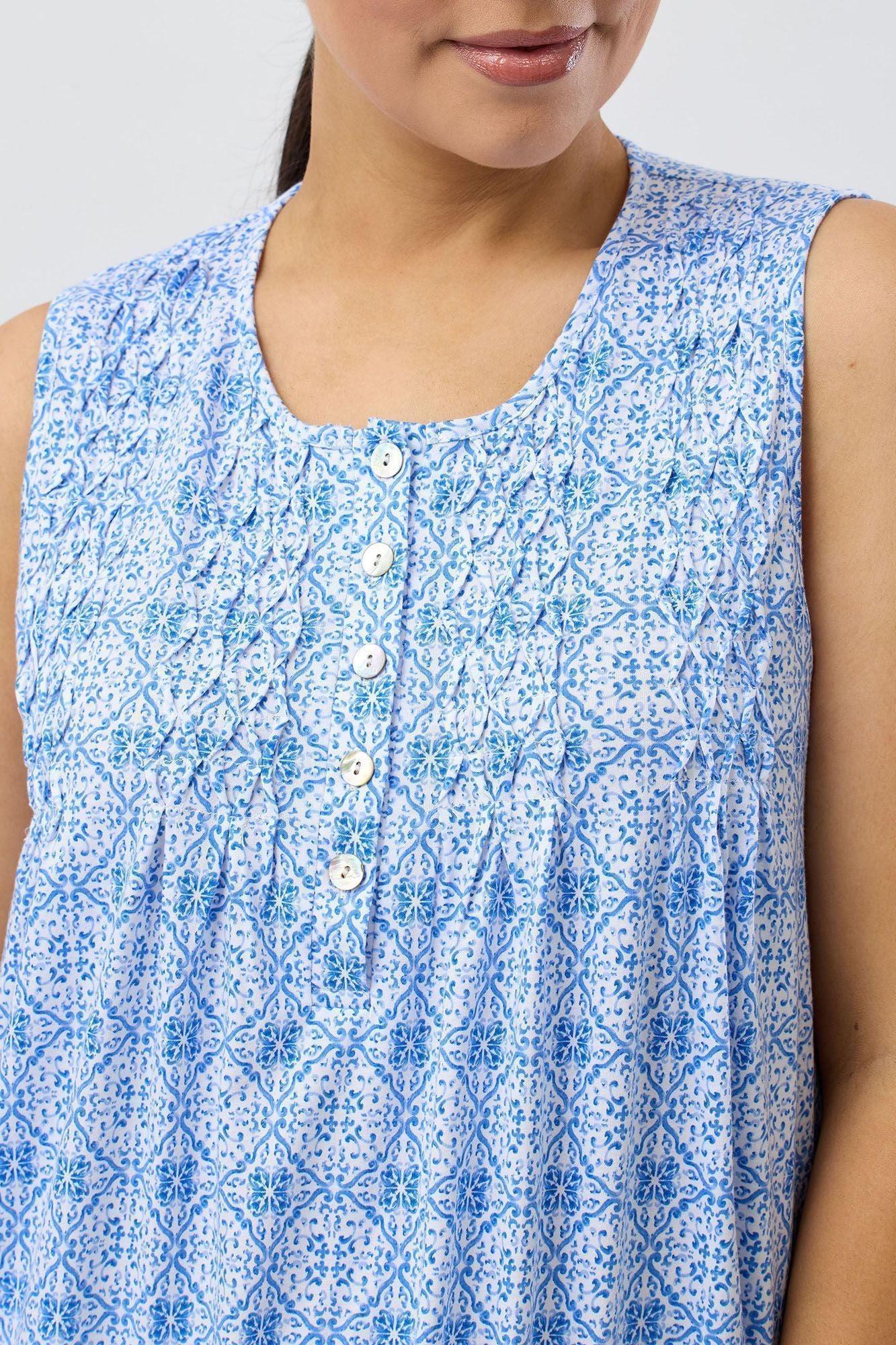 Schrank Baroque Cotton Knit Sleeveless Nightie -Indigo