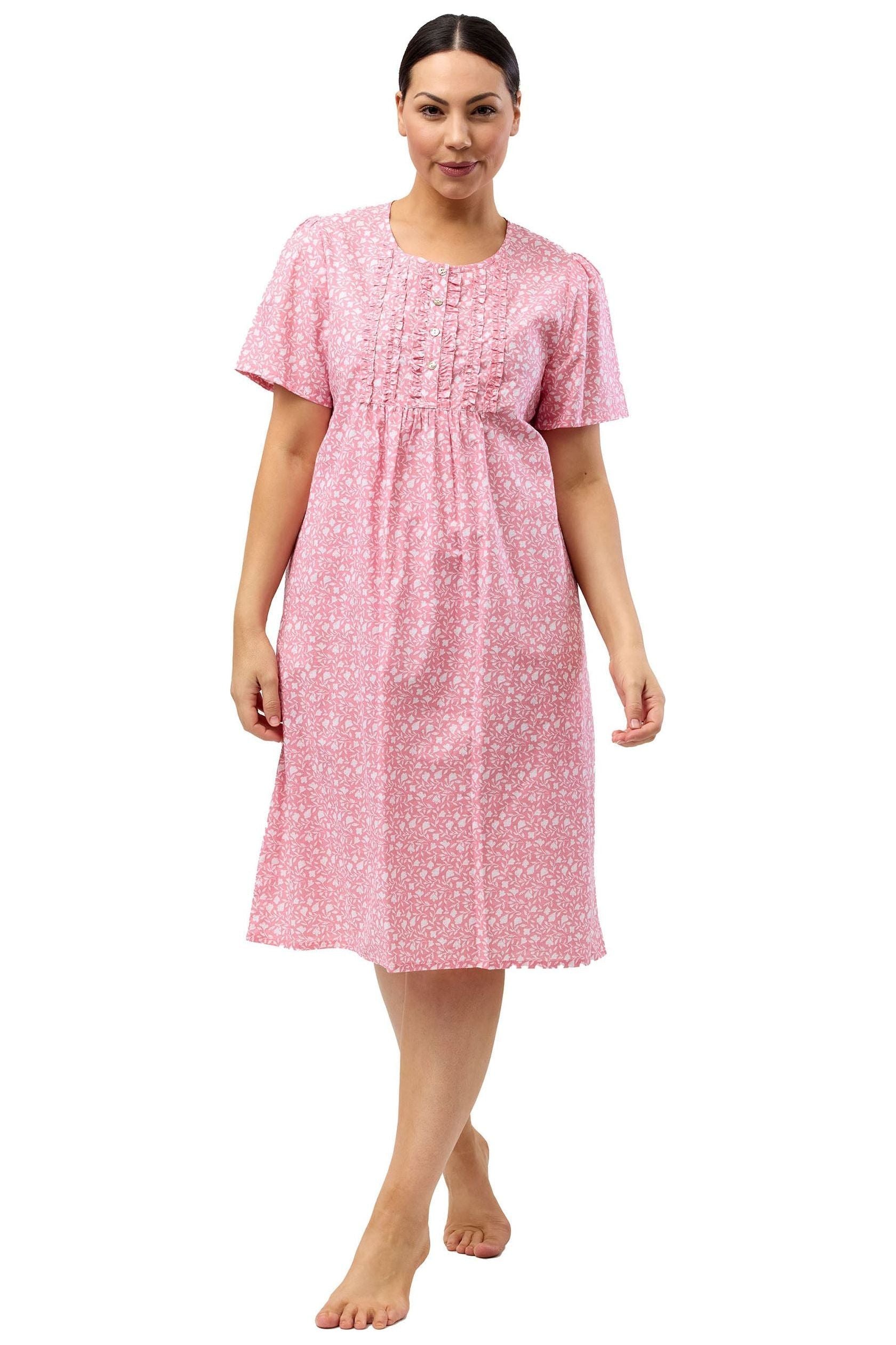 Schrank Leaf Cotton Short Sleeve Nightie -Coral(10 Only)