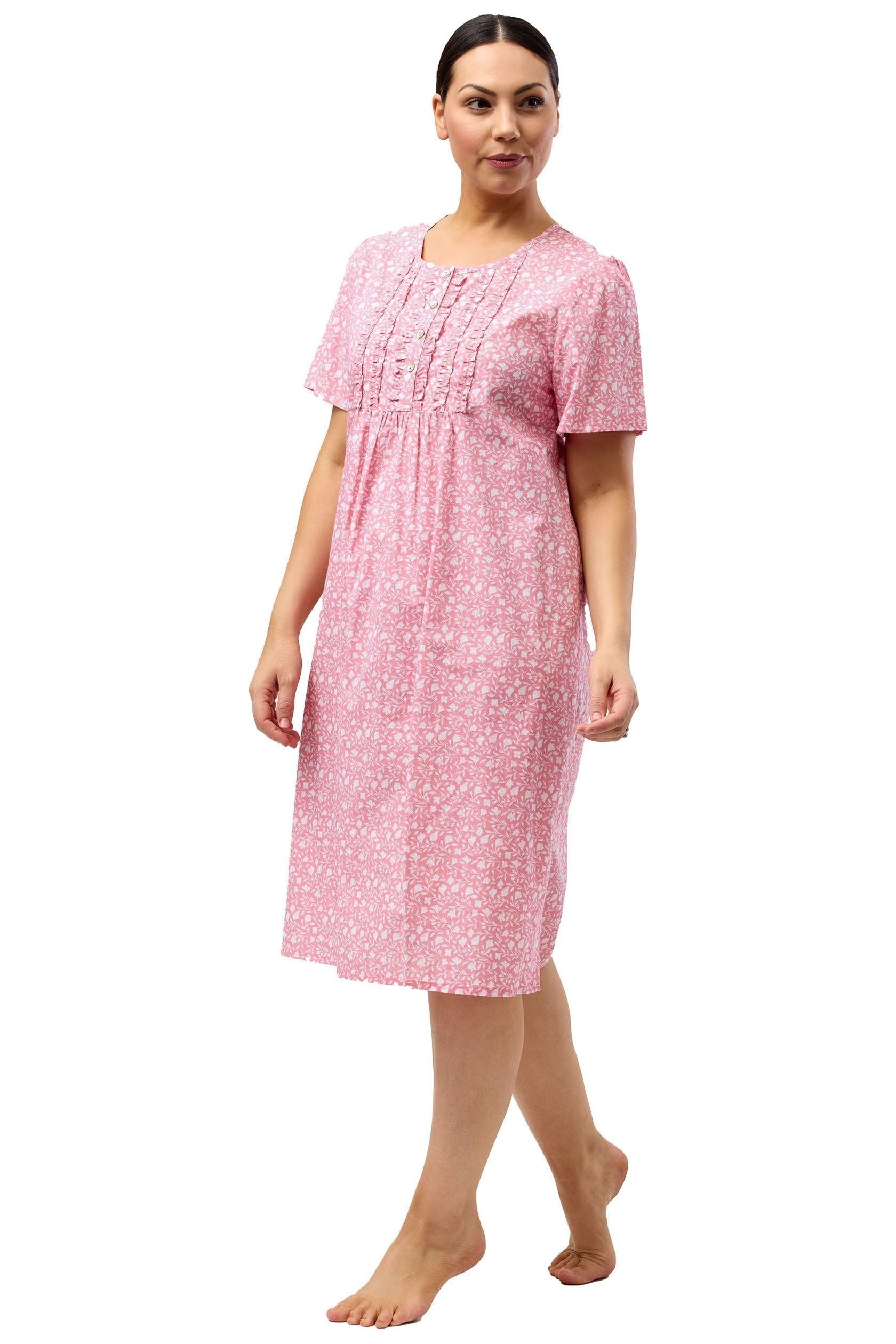 Schrank Leaf Cotton Short Sleeve Nightie -Coral(10 Only)