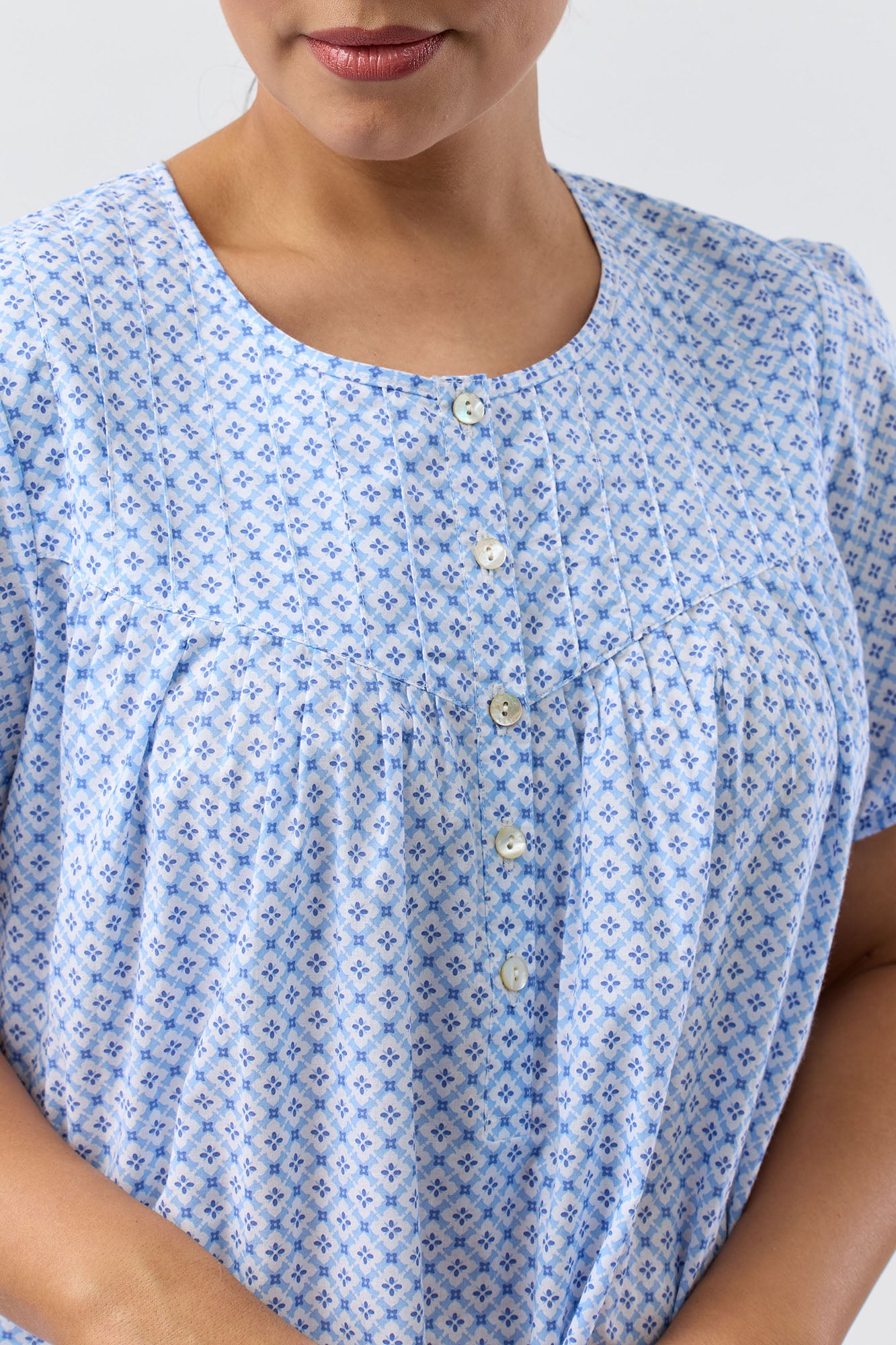 Schrank Geo Cotton Short Nightie -Blue