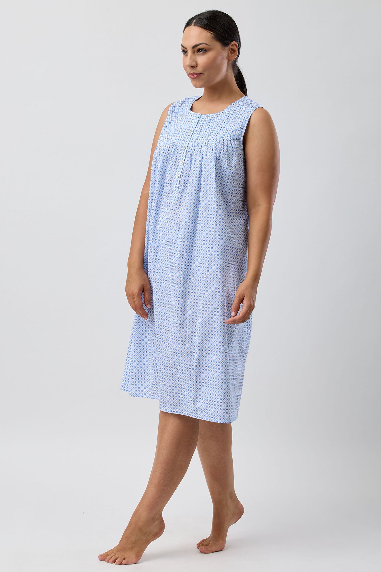 Schrank Geo Sleeveless Cotton Nightie -Blue