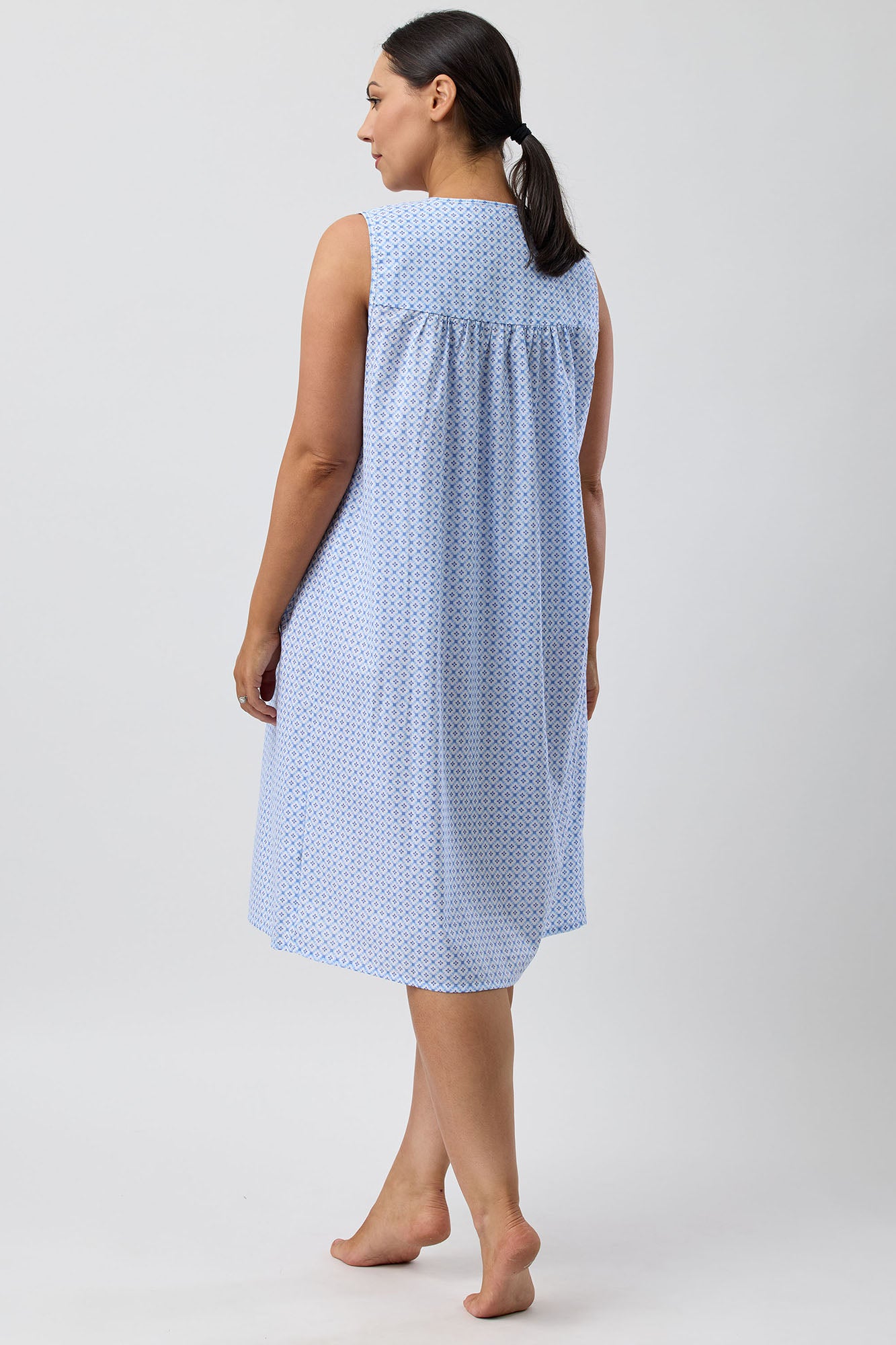 Schrank Geo Sleeveless Cotton Nightie -Blue