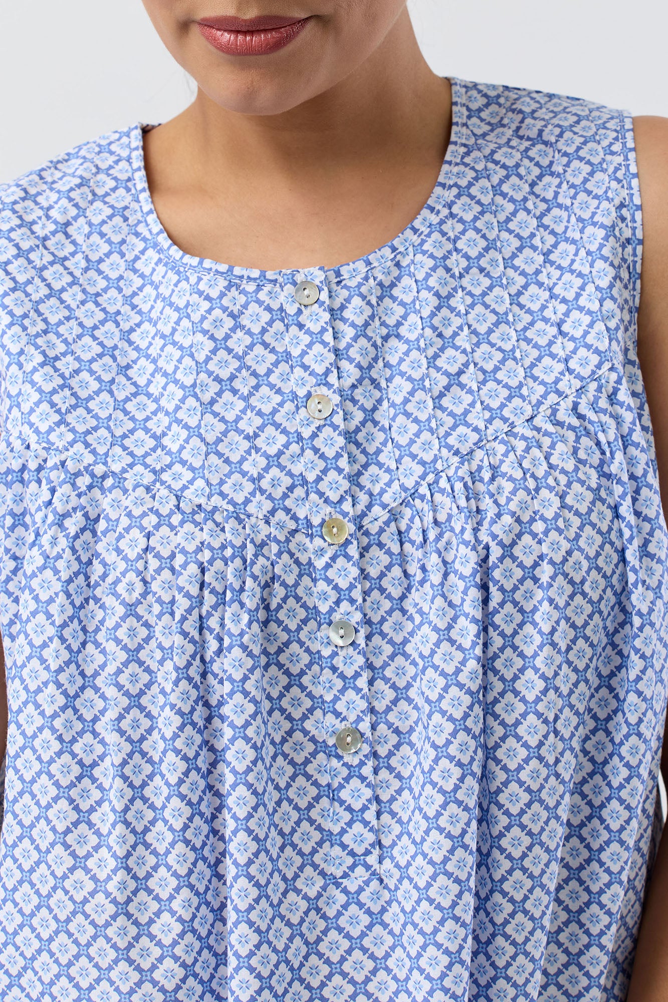 Schrank Geo Sleeveless Cotton Nightie -Denim