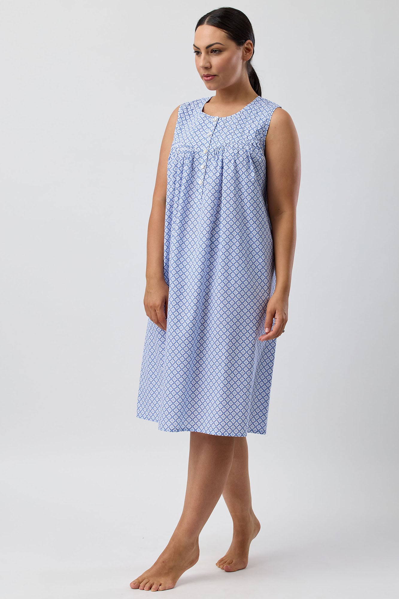 Schrank Geo Sleeveless Cotton Nightie -Denim