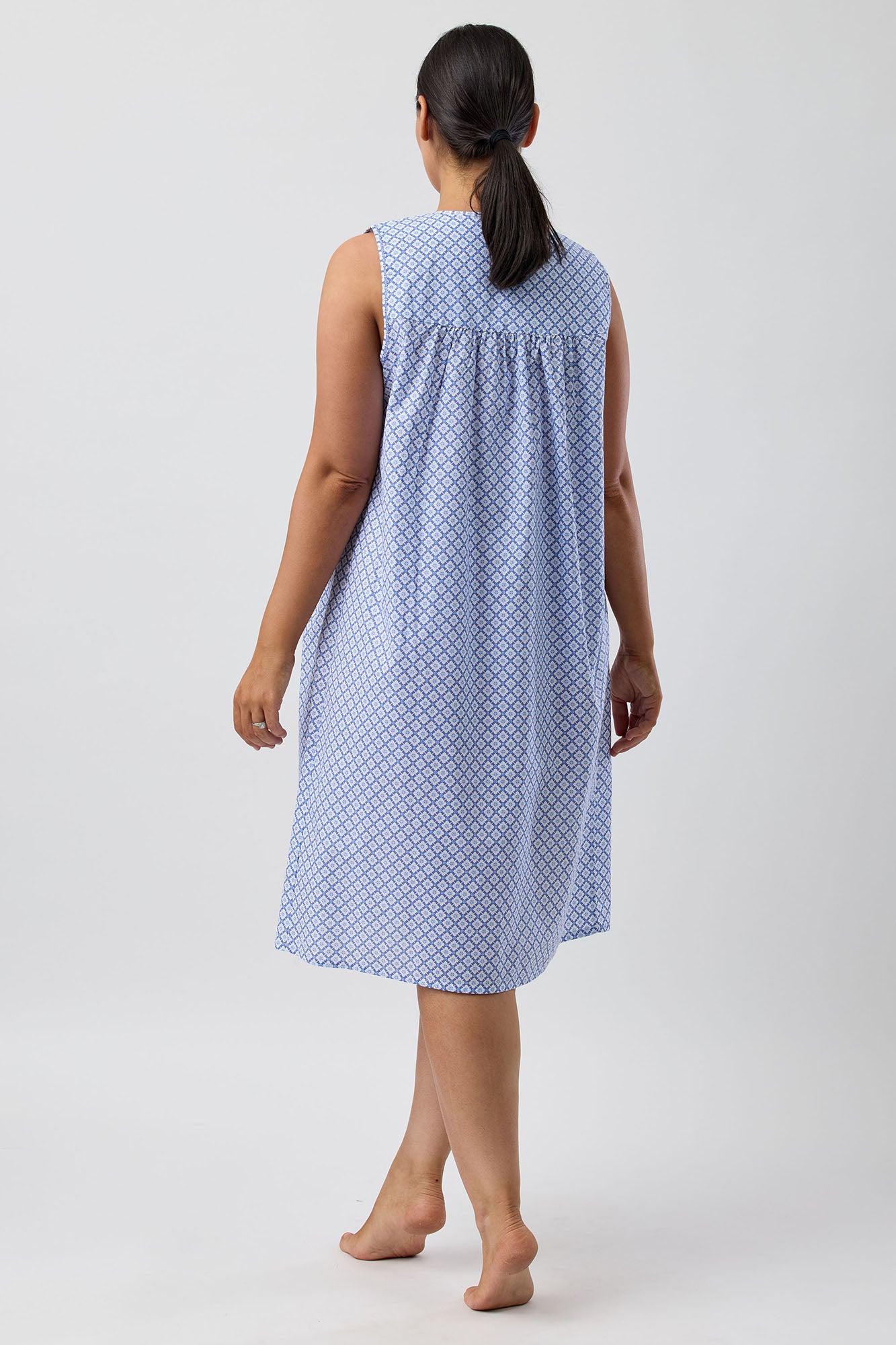Schrank Geo Sleeveless Cotton Nightie -Denim
