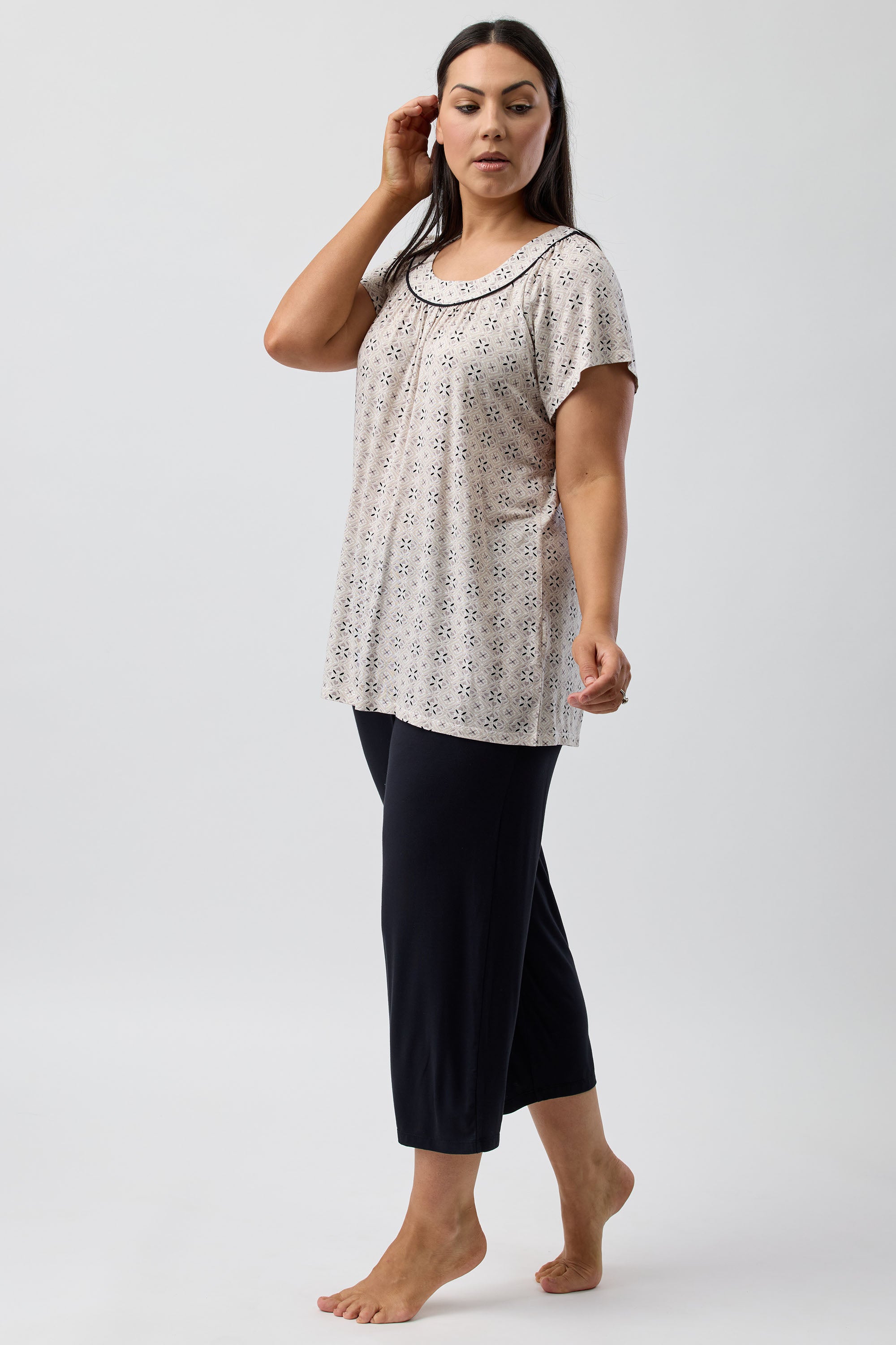 Yuu Kenya Viscose Knit Capri Leg Pyjama -Sandstone(M/L/XL)