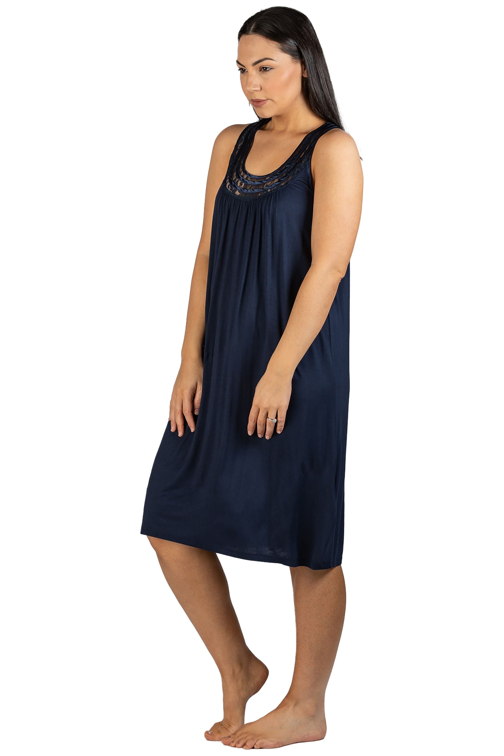 Yuu Viscose Knit Lace Chemise -Navy(S/M/L/XL)
