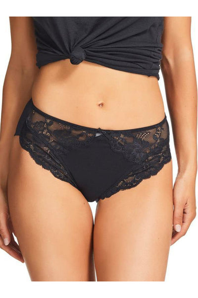 Kayser Cotton & Lace Hi Cut Brief -Black(18 ONLY) - Plaza Lady