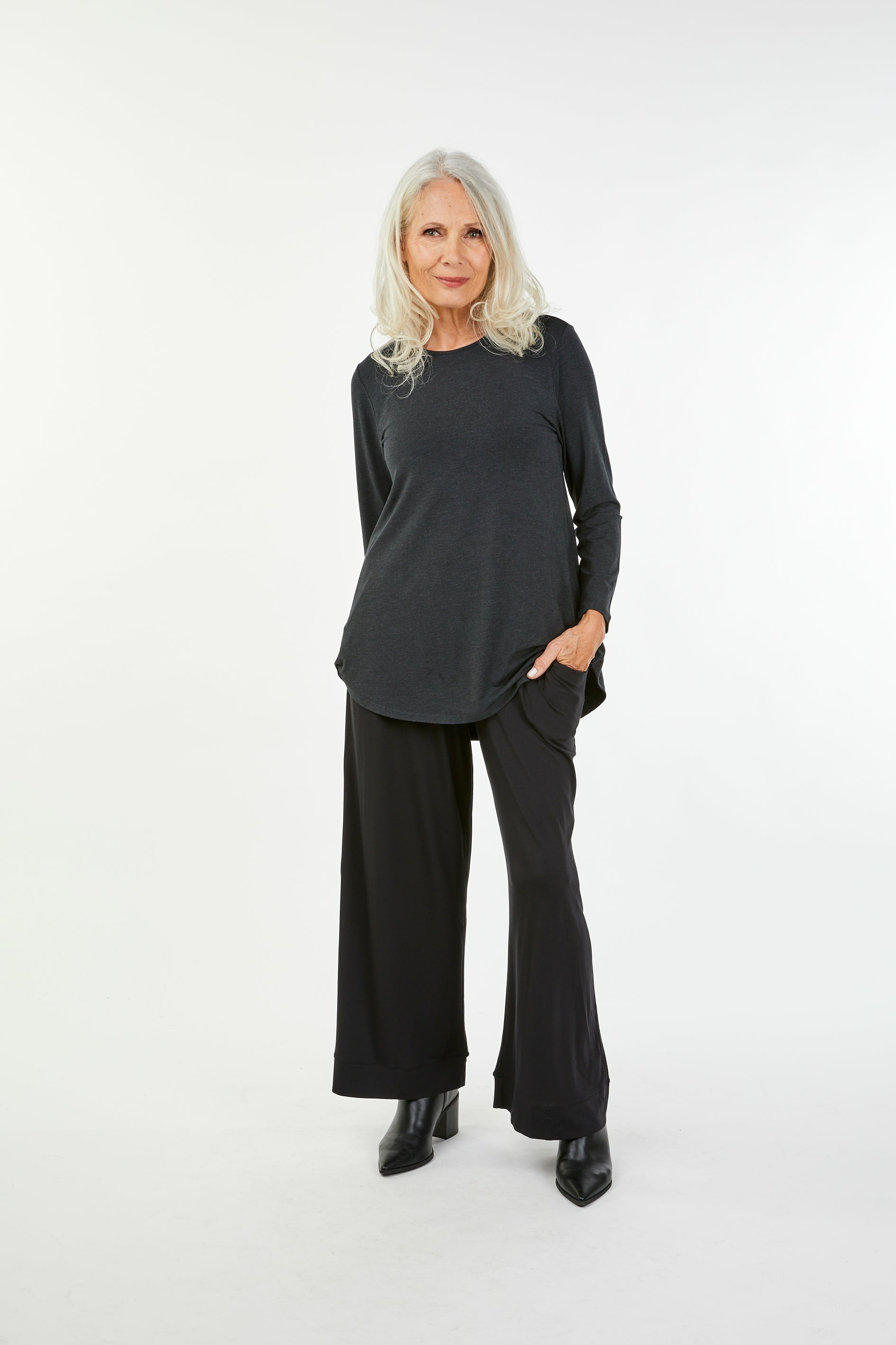Tani Cara Long Sleeve Modal Swing Top -Graphite Marle (10 Only)