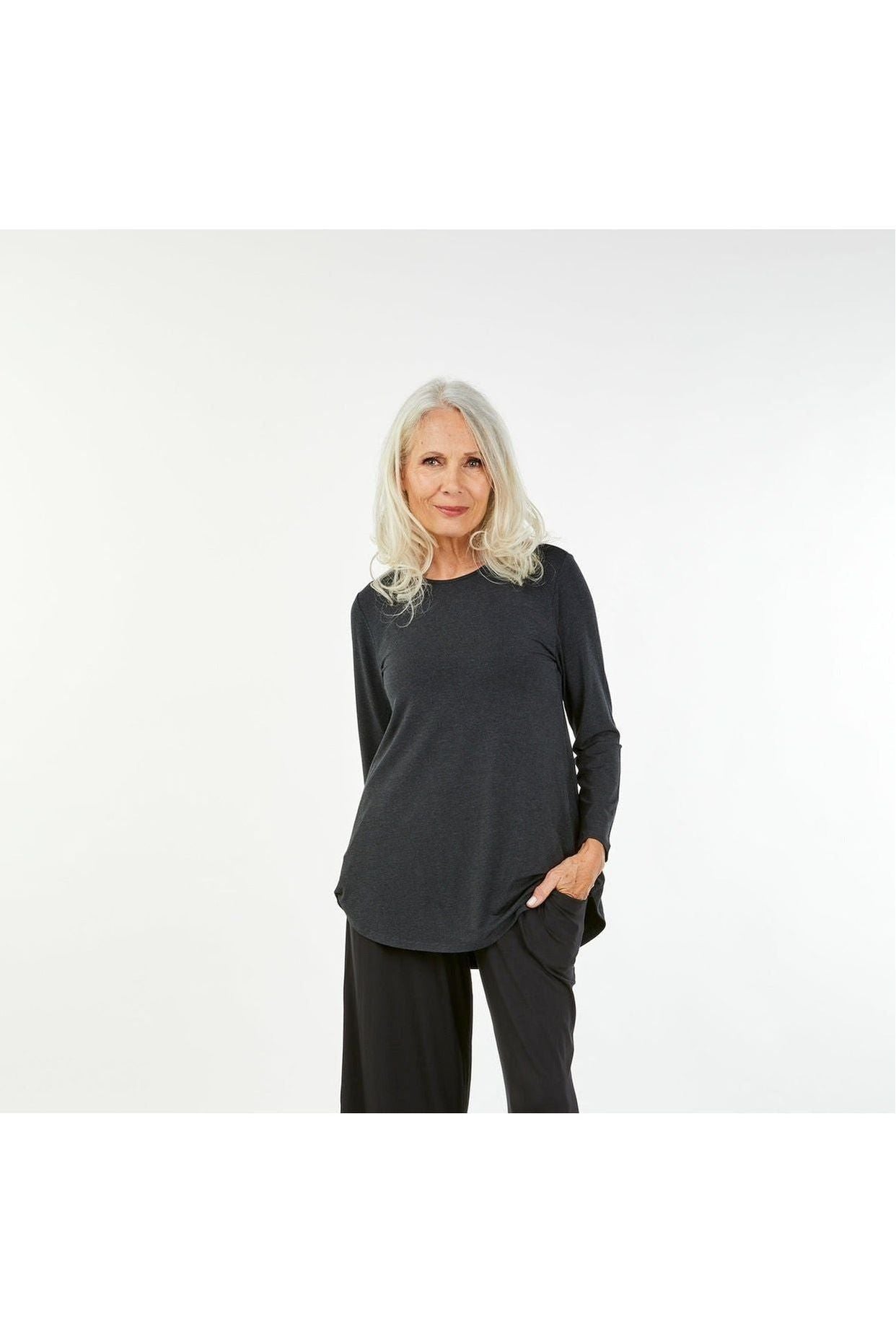 Tani Cara Long Sleeve Modal Swing Top -Graphite Marle (10 Only)