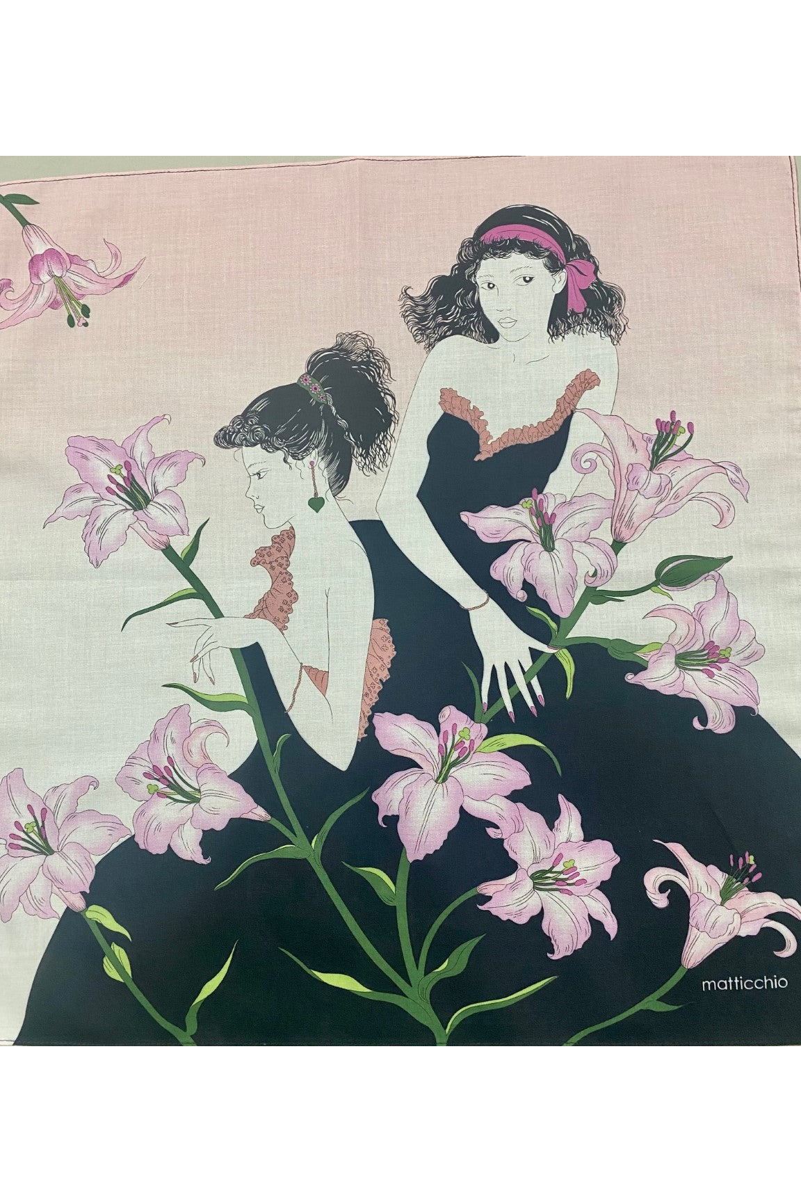 Armando Caruso Ladies & Lilies Handkerchief -Blue/Vanilla/Pink