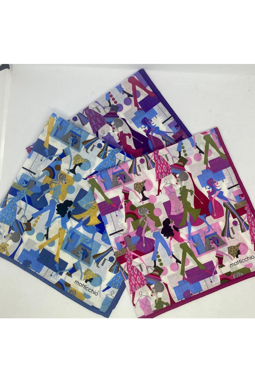Armando Caruso Retro Ladies Handkerchief -Blue/Purple/Pink