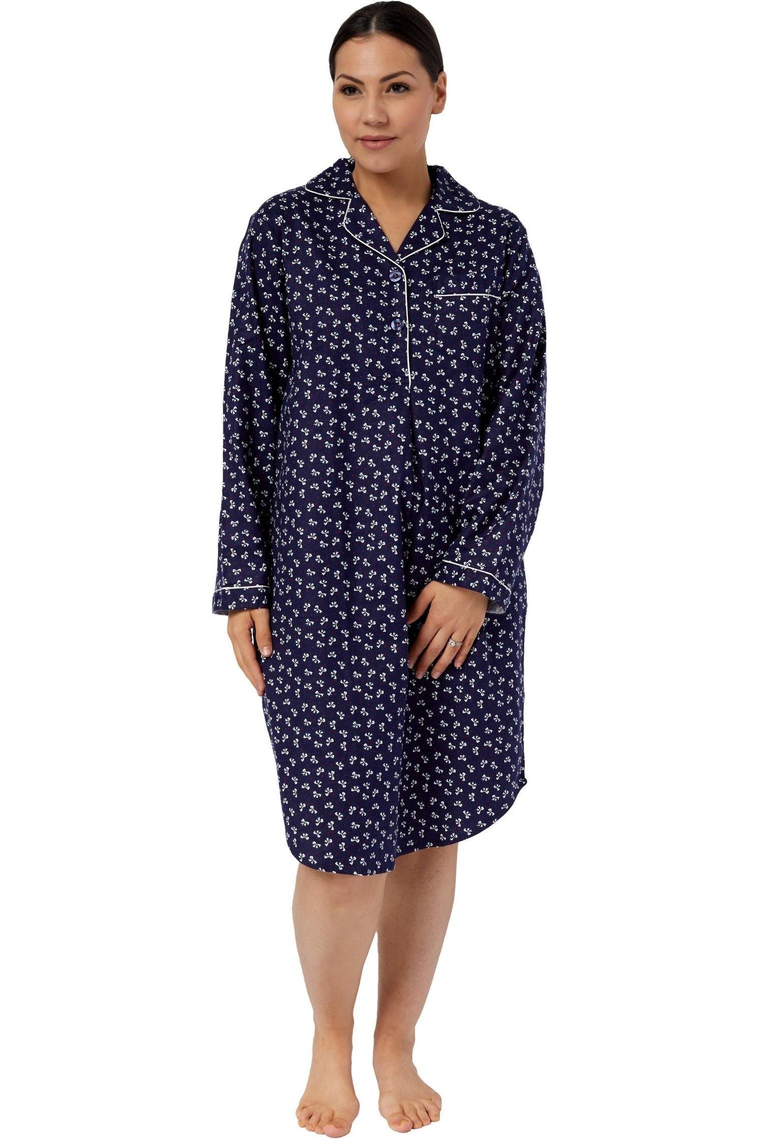 Schrank Bows Flannelette Nightshirt -Navy(12 Only)