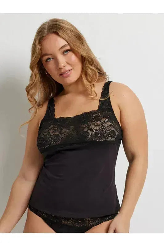 Kayser Daily Essentials Cotton & Lace Cami -Black