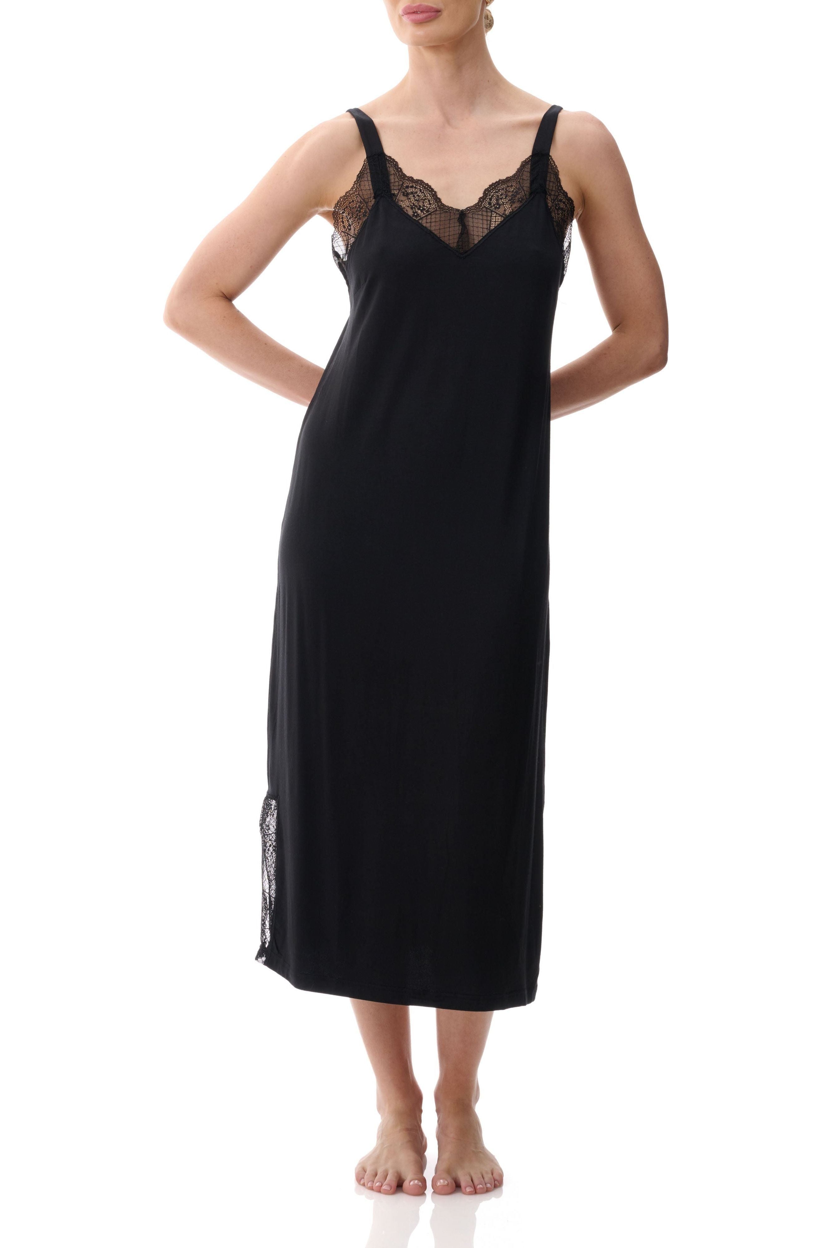 Givoni Modal & Lace Mid Chemise -Black(S Only)