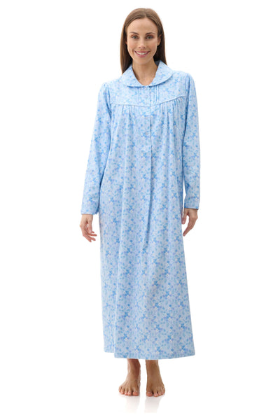 Givoni Aria Flannelette Long Nightie -Blue(L Only)