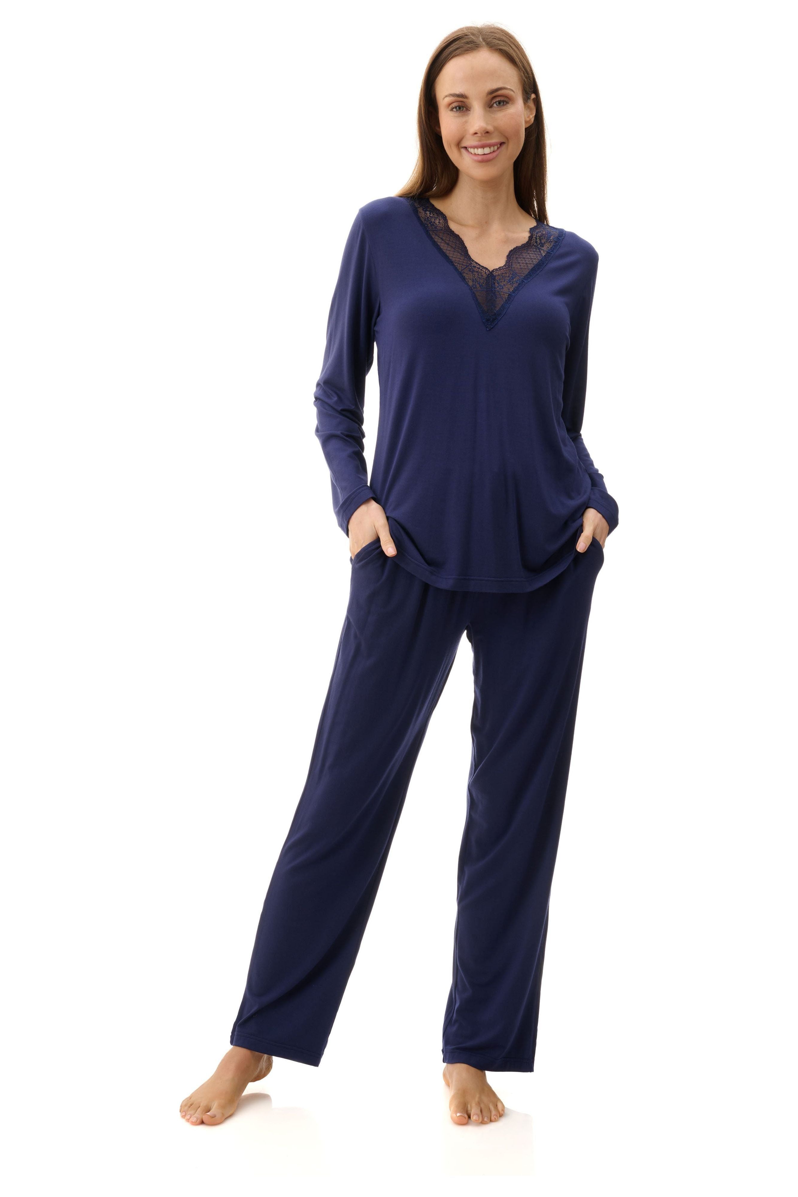 Givoni Modal & Lace Knit Pyjama -Navy(L Only)