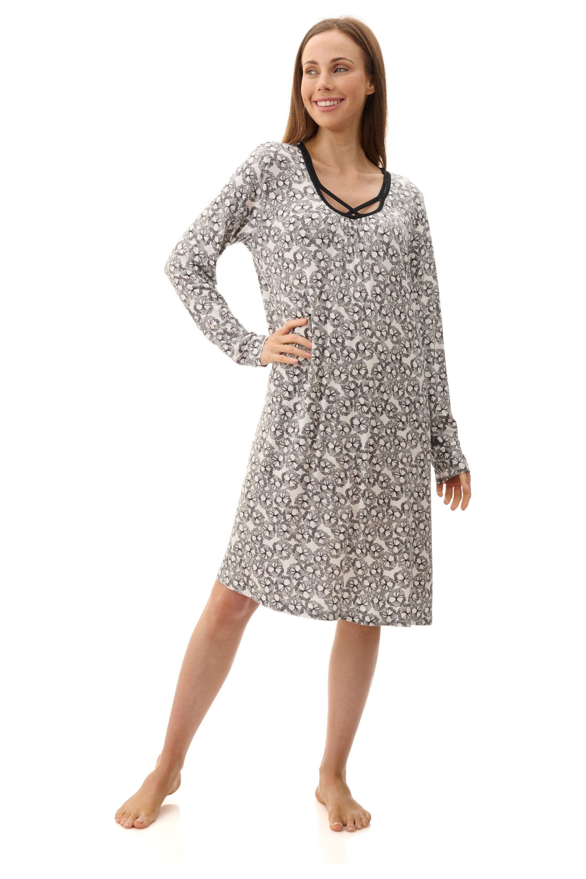 Givoni Rita Modal Knit Short Nightie -Ivory/Black(S Only)