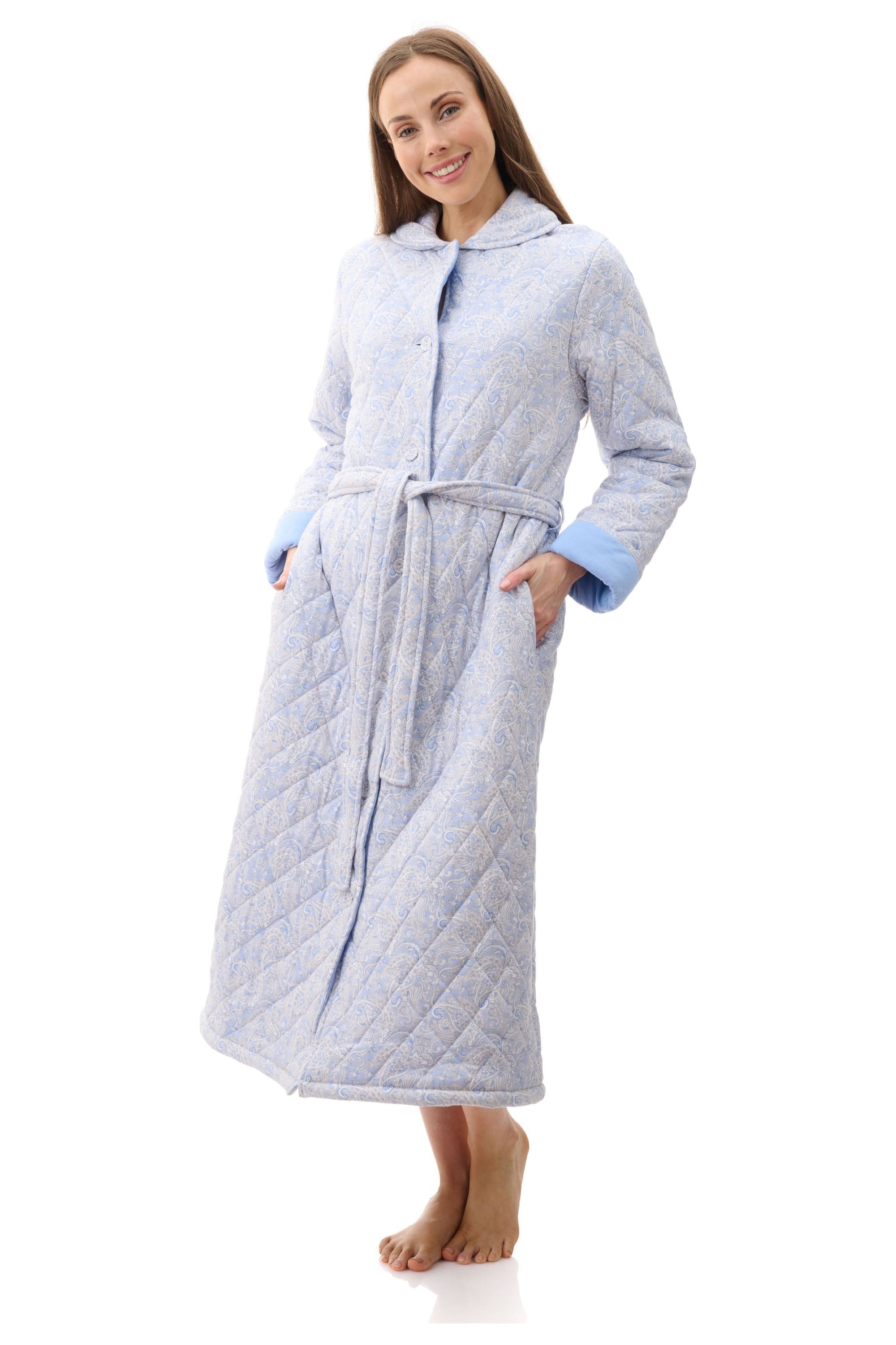 Givoni Allegra Mid Length Quilted Button Gown -Blue(XL Only)