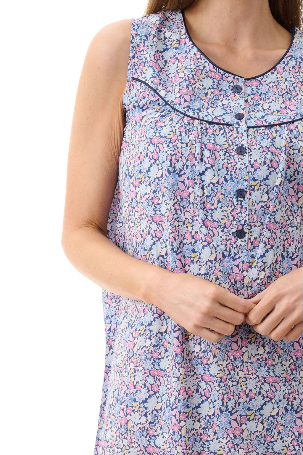 Givoni Daisy Sleeveless Cotton Short Nightie -Navy
