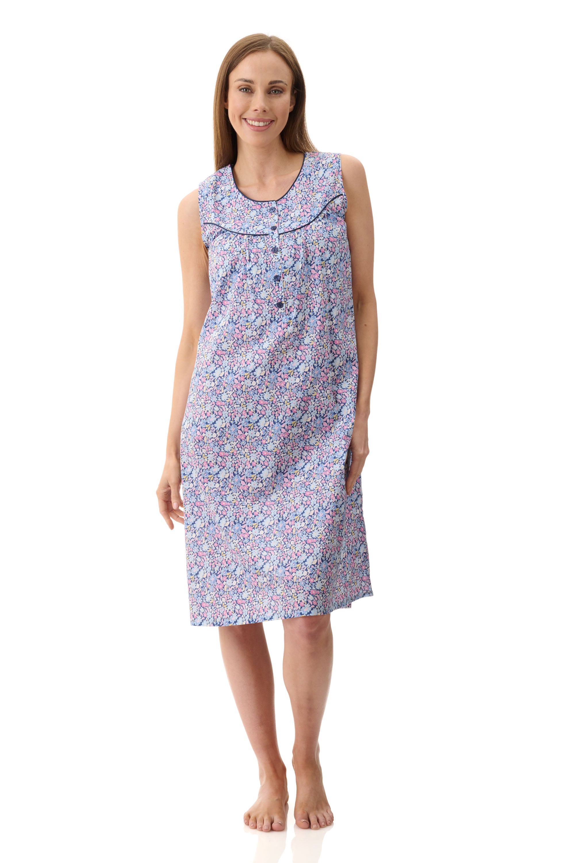 Givoni Daisy Sleeveless Cotton Short Nightie -Navy