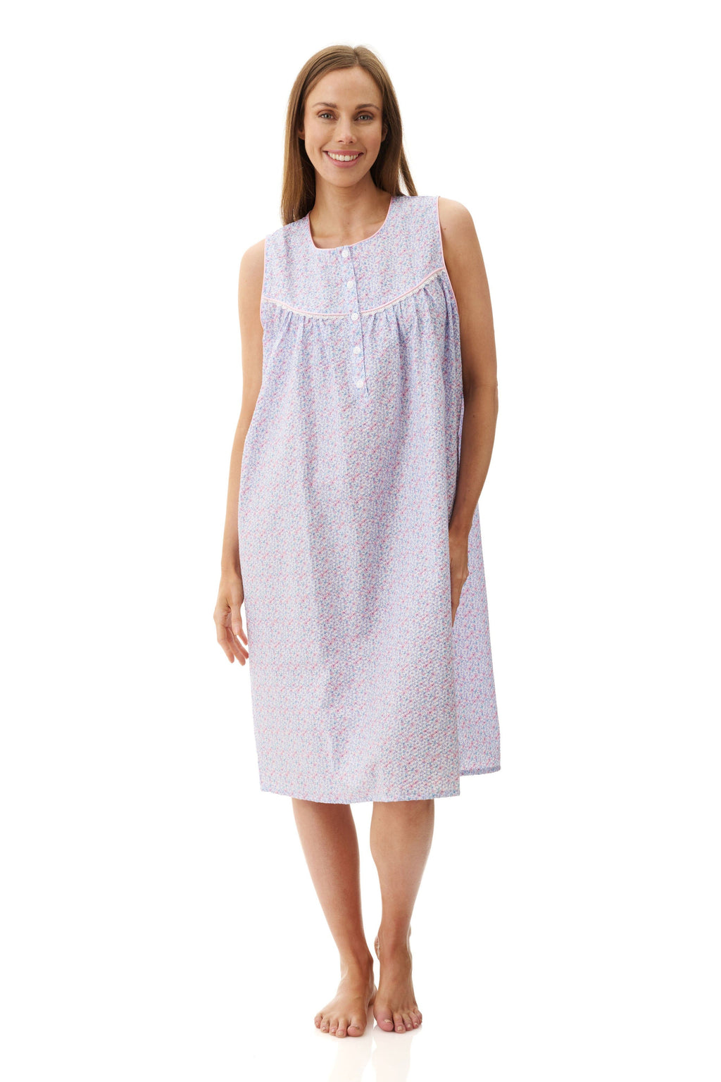 Givoni Grace Sleeveless Seersucker Short Nightie -Pink