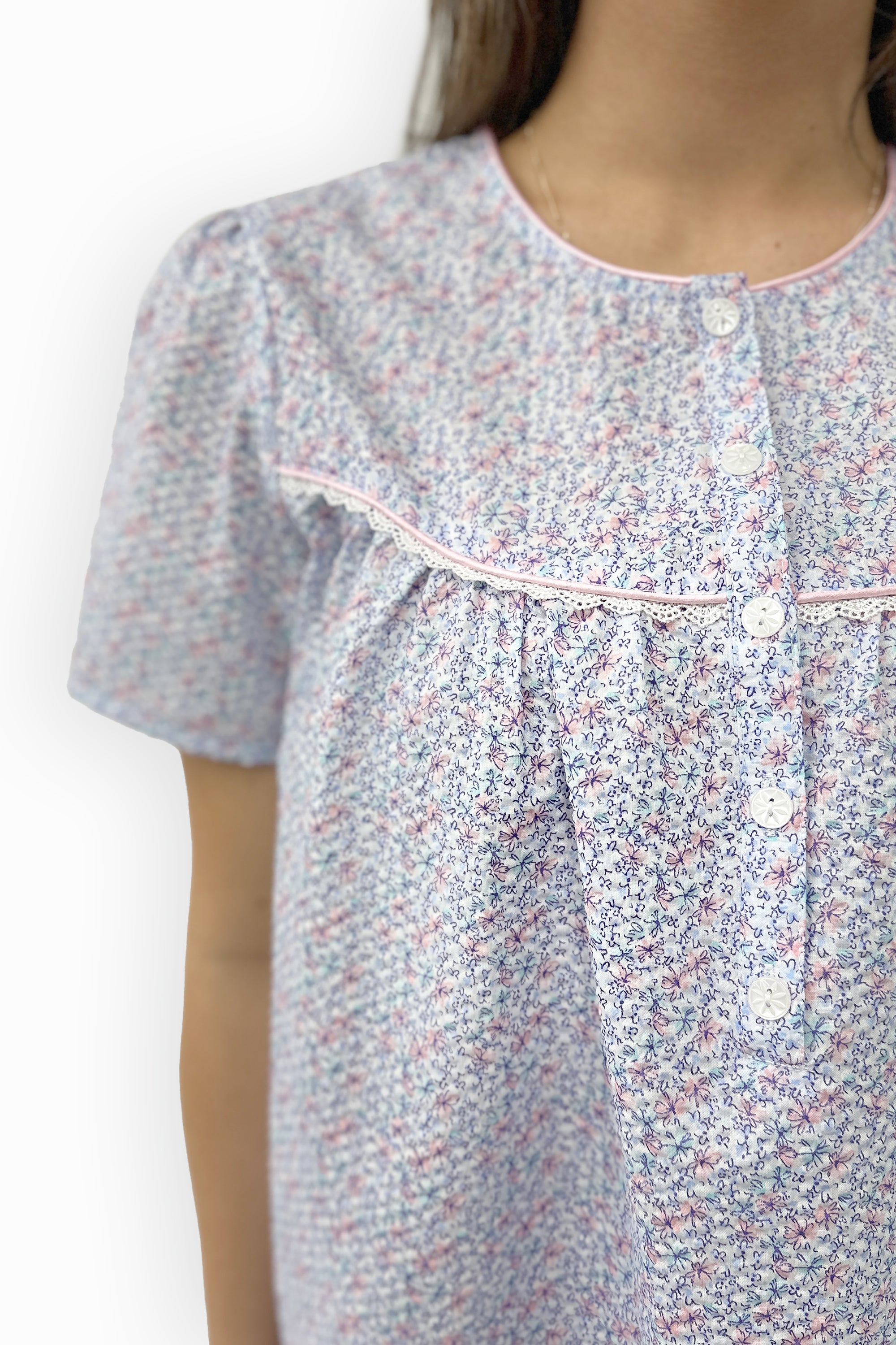 Givoni Grace Short Sleeve Seersucker Short Nightie -Pink