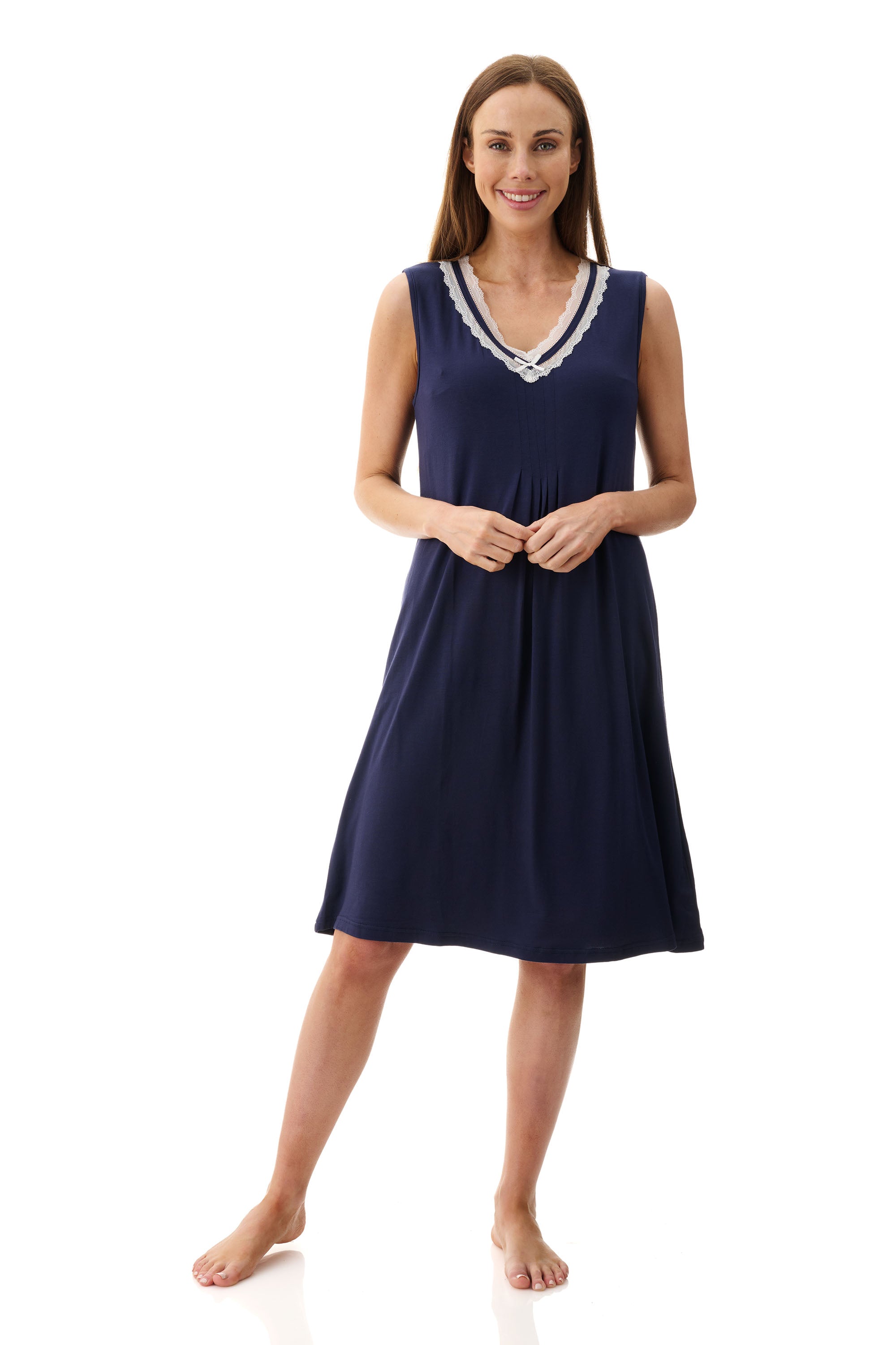 -Givoni Modal Knit Sleeveless Nightie with Inner Bra-Navy