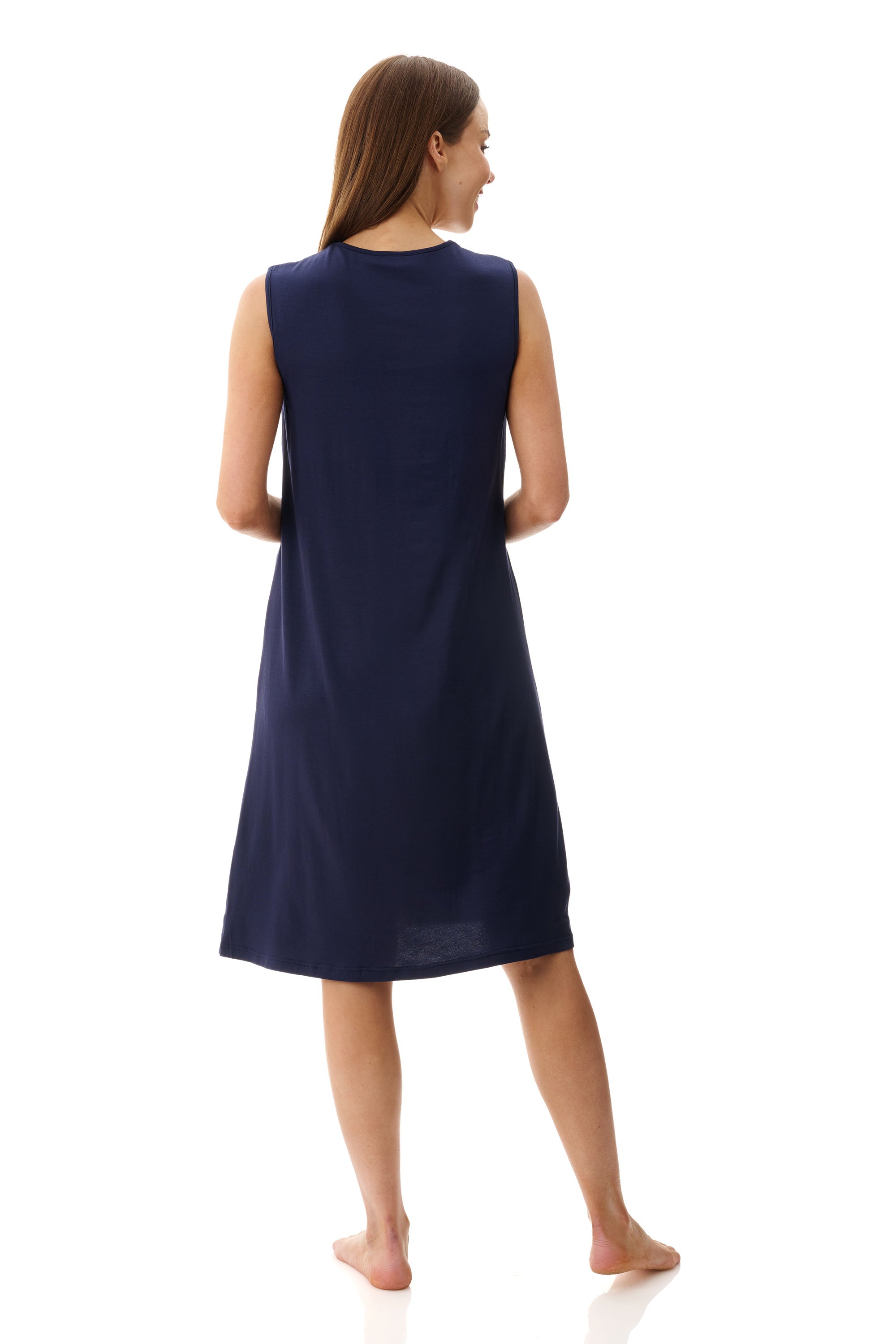 -Givoni Modal Knit Sleeveless Nightie with Inner Bra-Navy