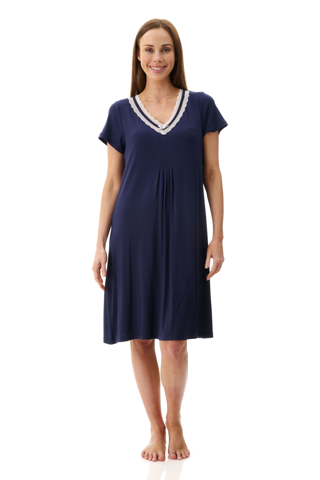 Givoni Modal Knit Short Sleeve Nightie with Inner Bra-Navy