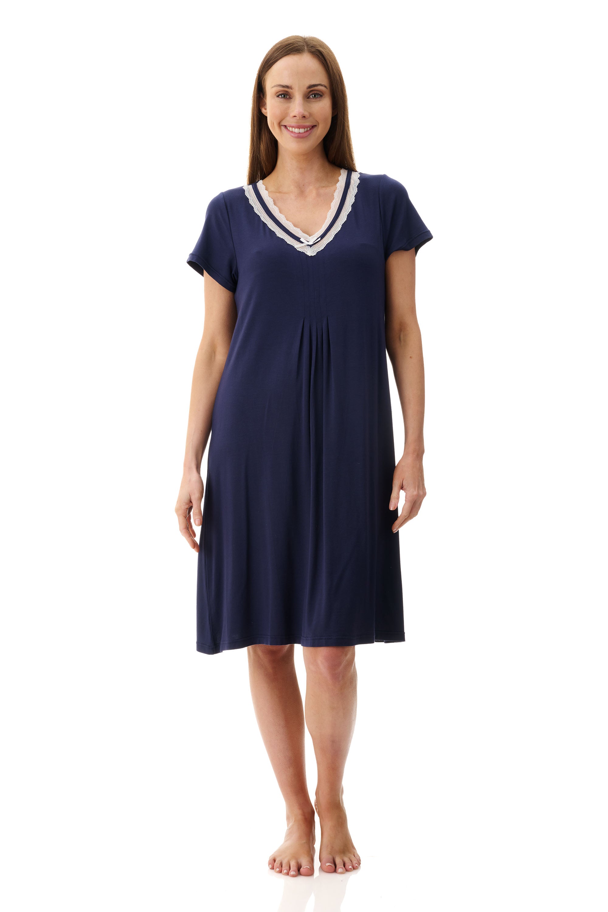 Givoni Modal Knit Short Sleeve Nightie with Inner Bra-Navy