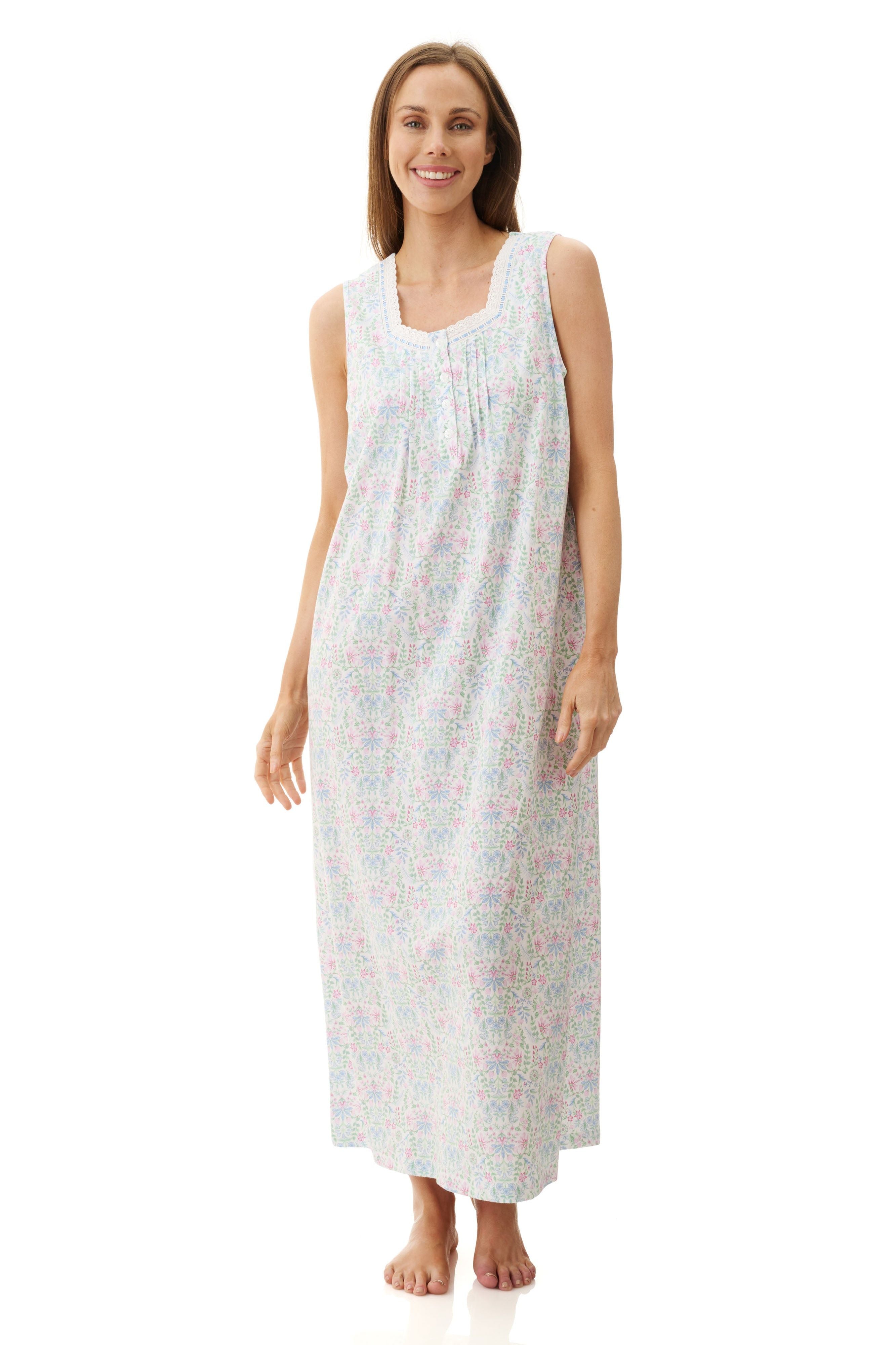 Givoni Ivy Cotton Knit Sleeveless Long Nightie -Multi
