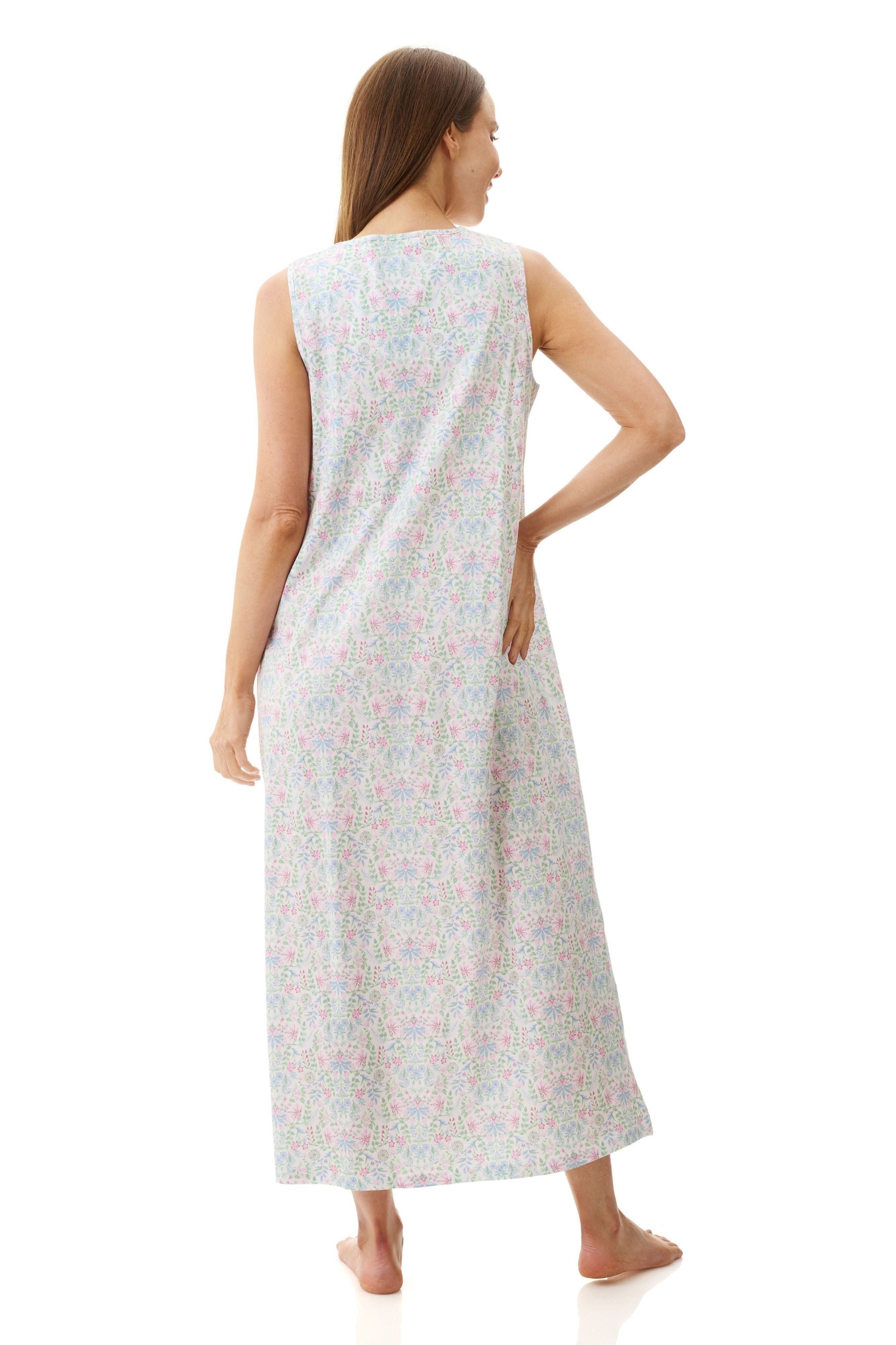 Givoni Ivy Cotton Knit Sleeveless Long Nightie -Multi