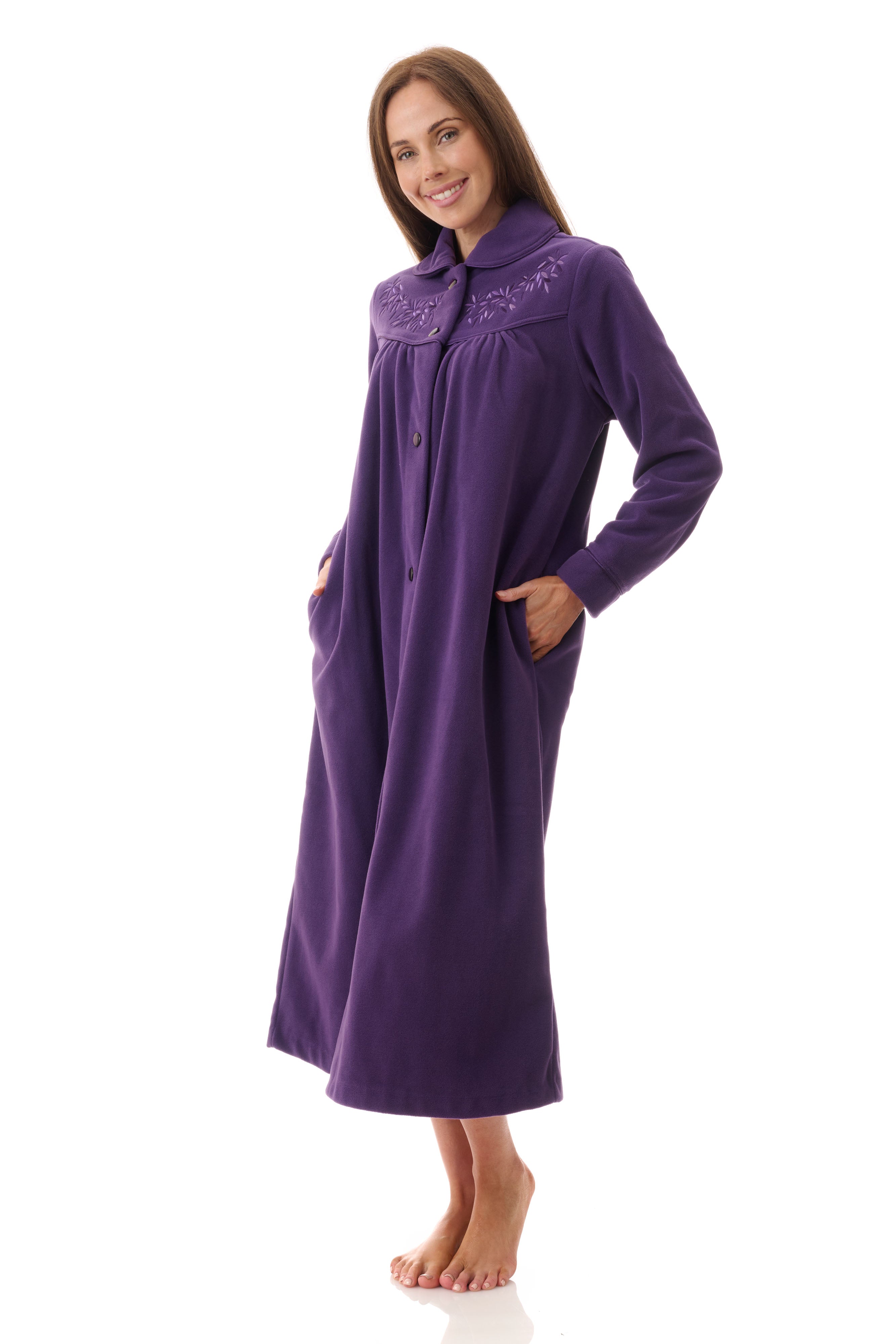 Givoni Mid Length Polyester Button Gown -Eggplant(M Only)